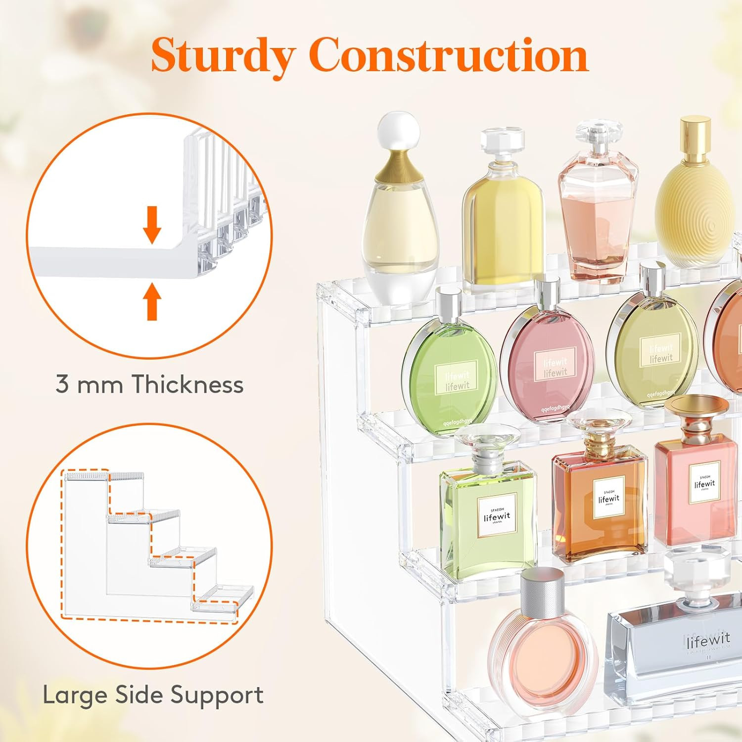 4 Tier Clear Display Riser Stand with Decorative Secure Fences, Tool-Free Assemb