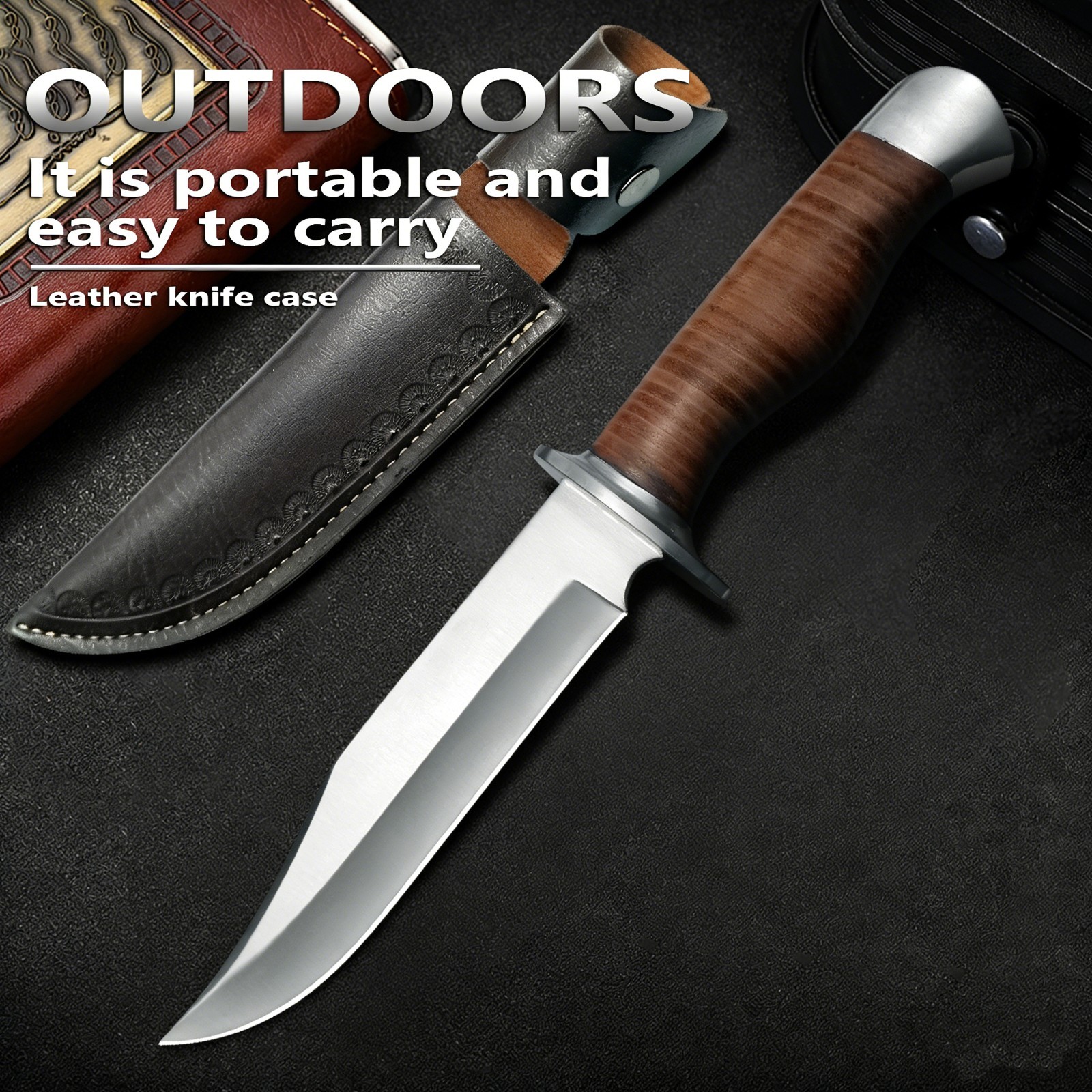 Outdoor Fixed Blade Knife 5cr steel material, Knife with a wooden handle