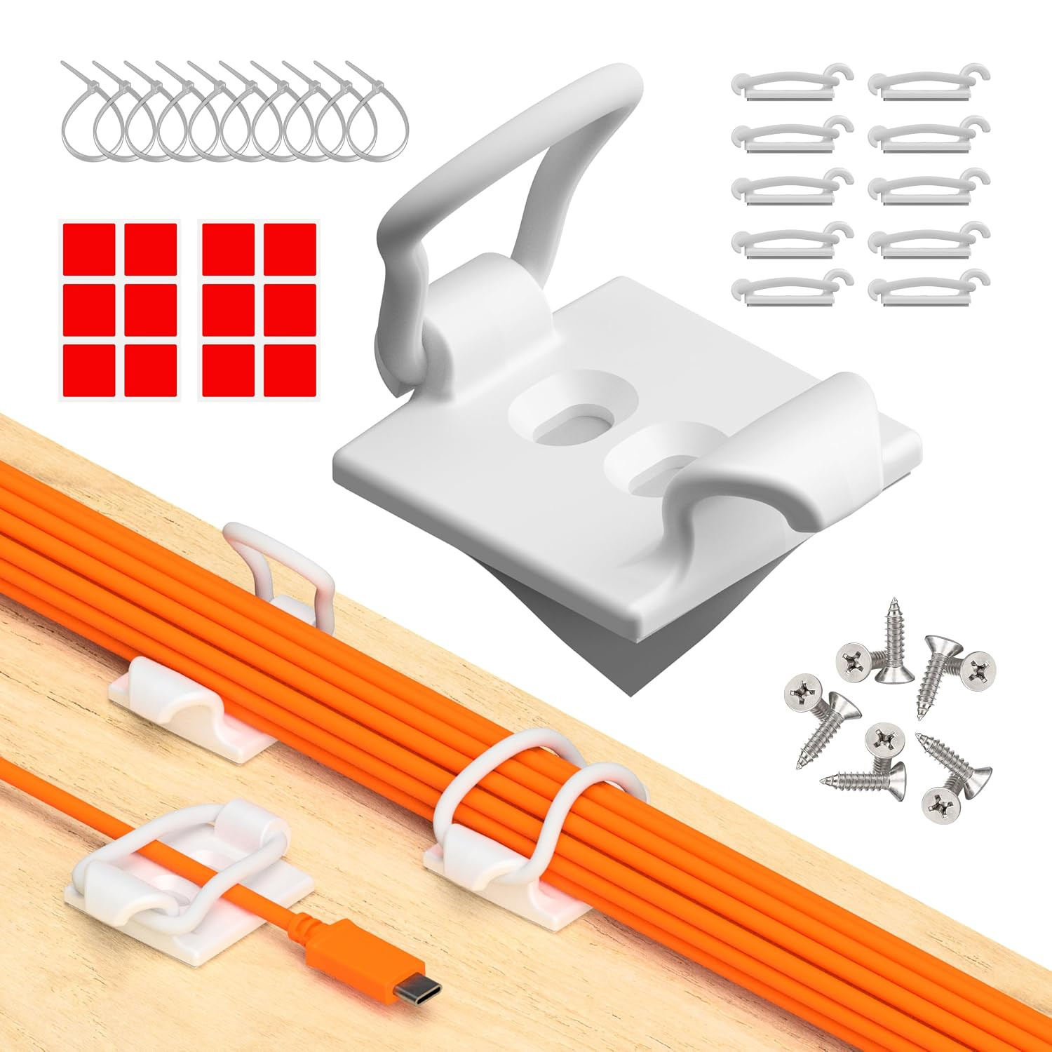 [Made in the UK] 10-Pack Adjustable Elastic Adhesive Cable Clips, Wire Managemen