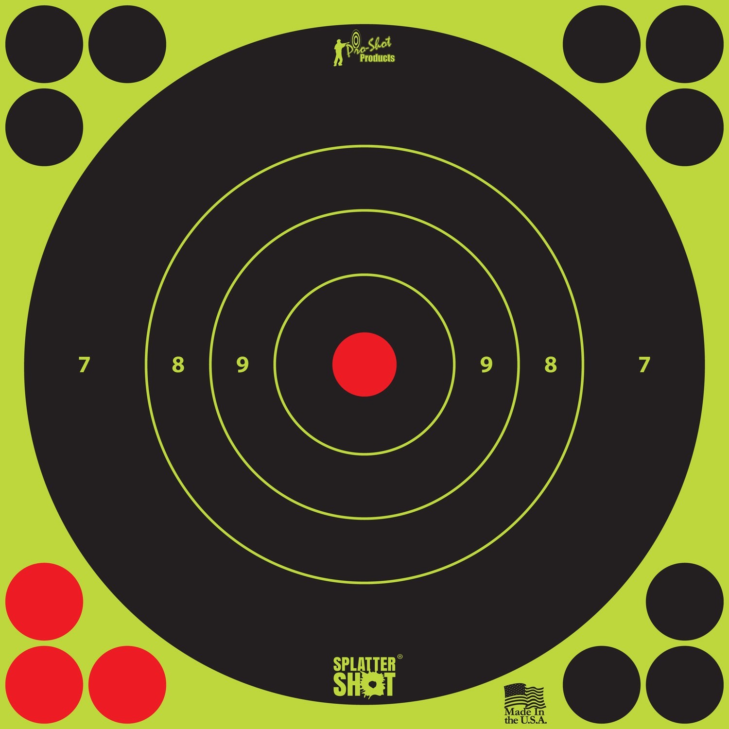 Pro-Shot 8BGREEN6PK SplatterShot Self-Adhesive Paper Black/Green 8" Bullseye 6 P