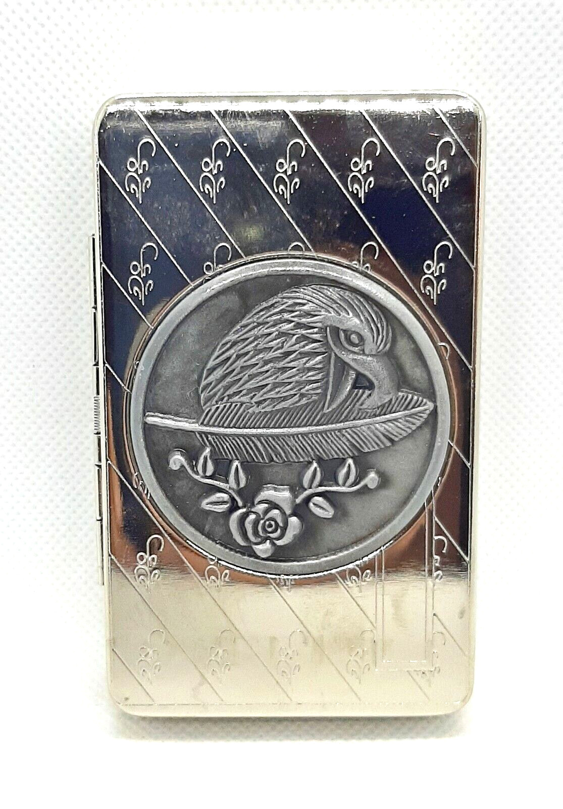 Nulite Silver Metal Eagle Emblem Tobacco Box W/ Paper Holder Built In