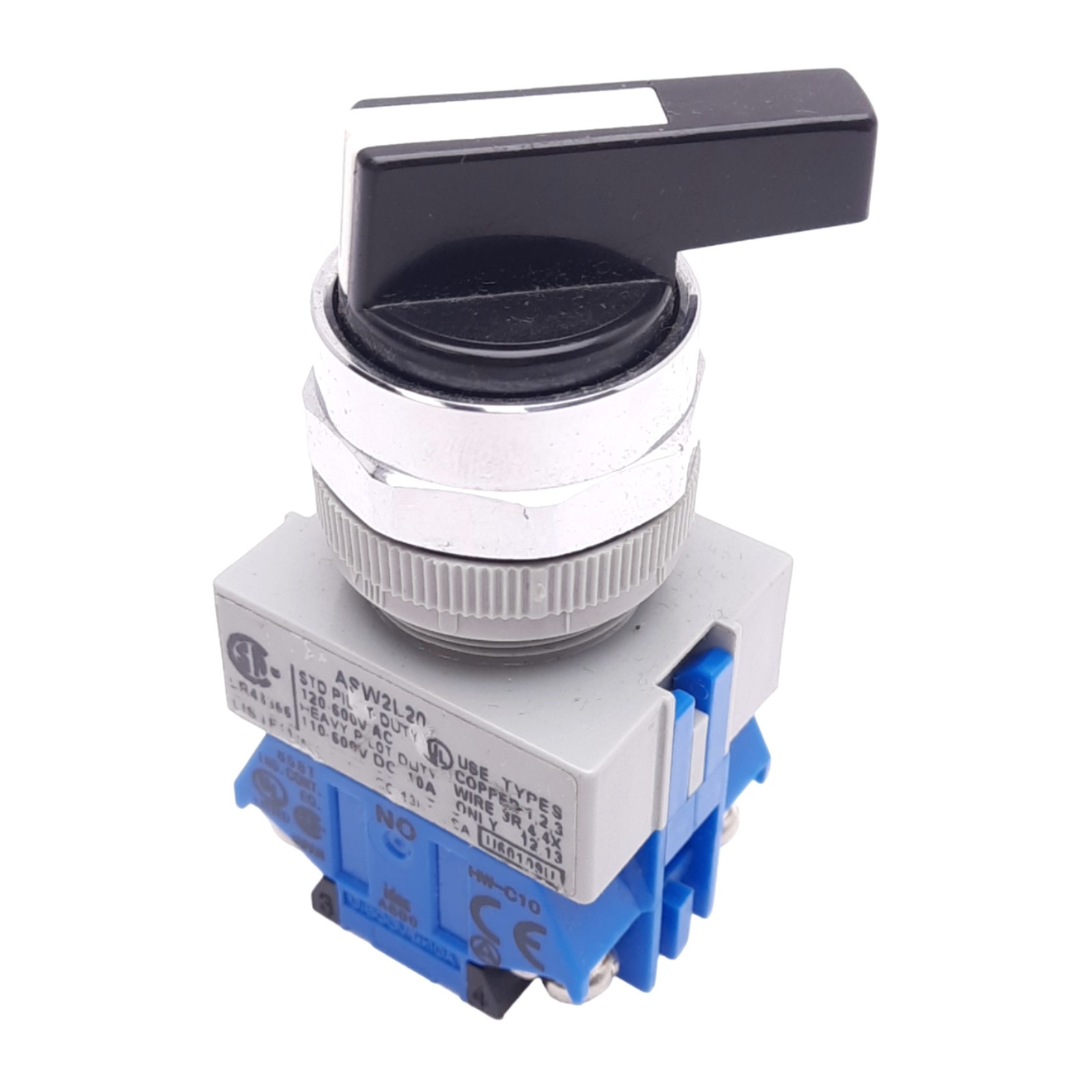 IDEC ASW2L20 Maintained Selector Switch, 2-Position, ø22mm, 2NO, 600VAC 10A