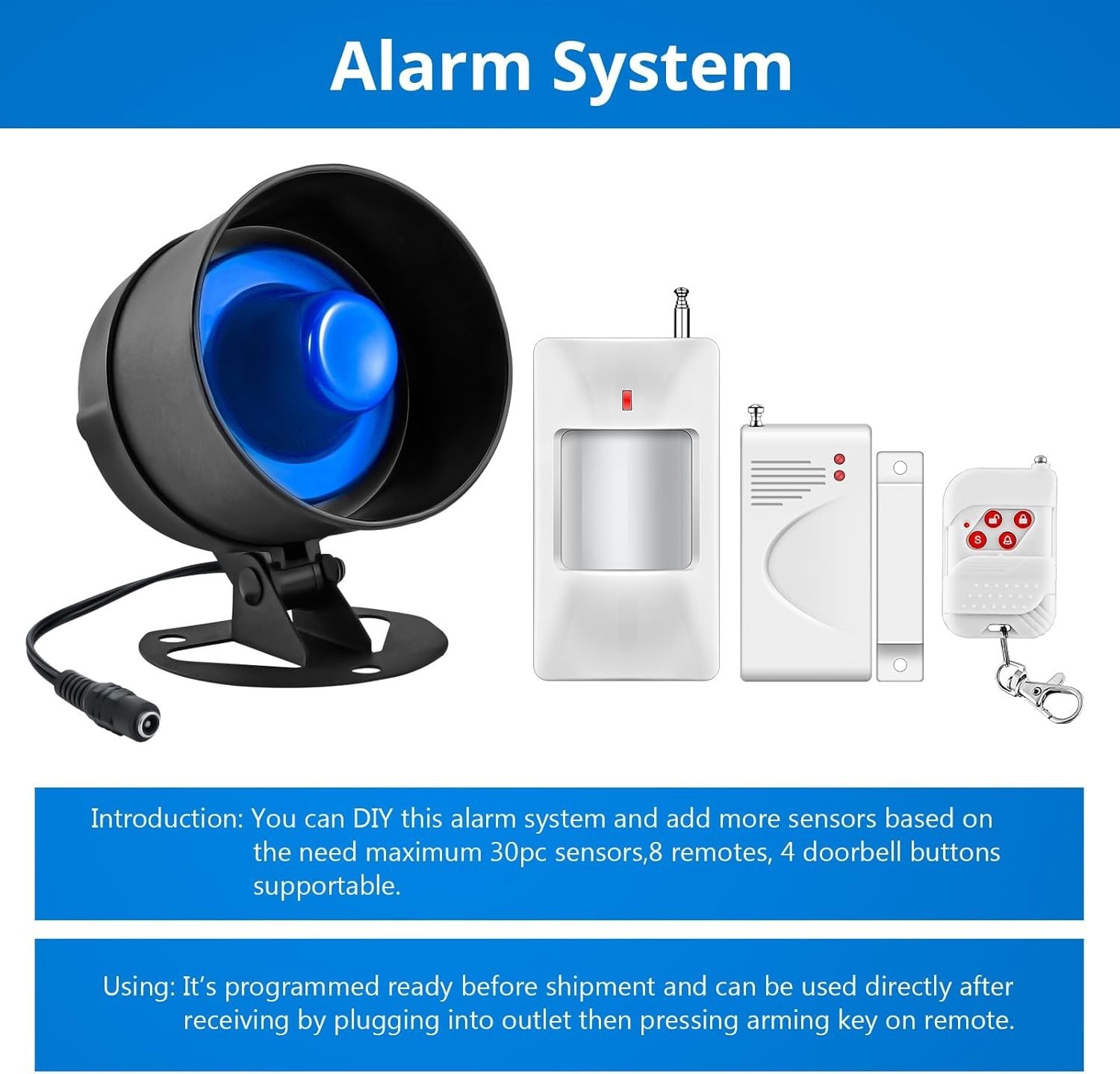 Complete Wireless Anti Break In Alarm 110dB Siren Entry Detector Remote