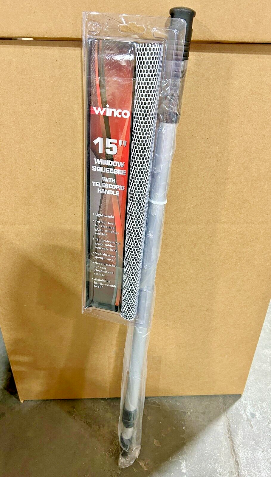 Winco Window Squeegee with Telescopic Handle, 15-Inch WS-15
