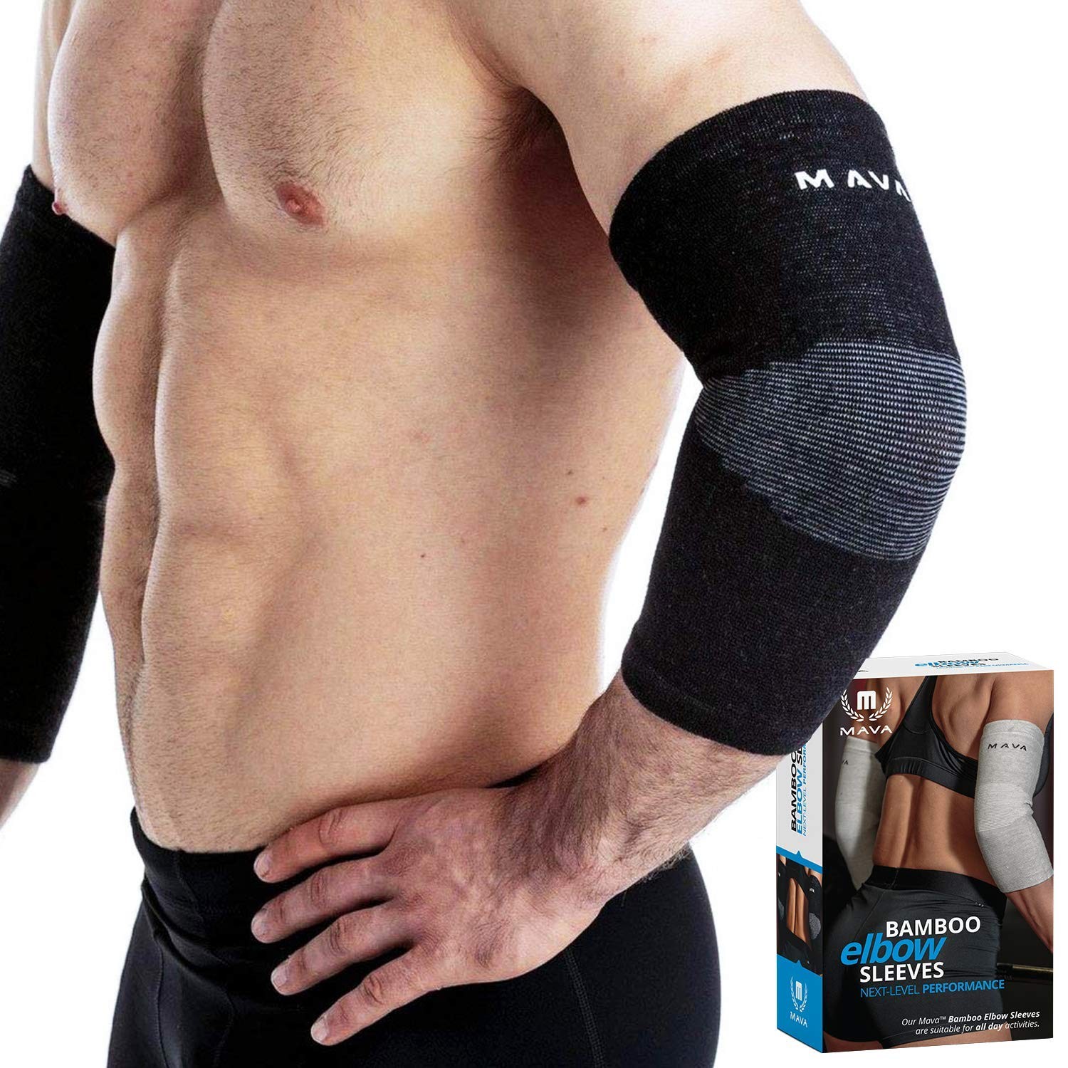 Mava Sports Elbow Sleeve Weightlifting Bamboo Charcoal Fiber XX-Large, Black