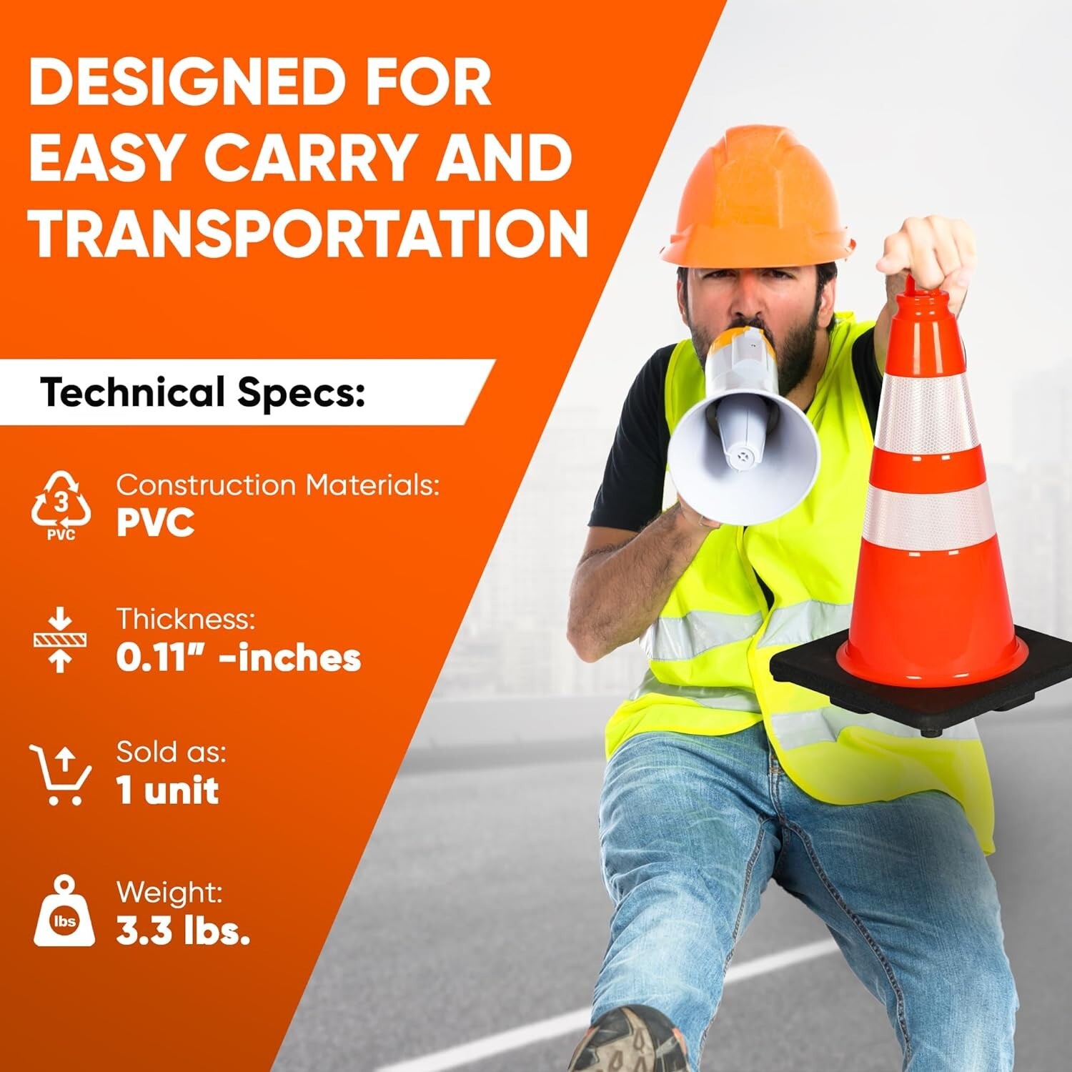 Pyle 18" PVC Cone - 10 Pieces High Visibility Structurally Stable