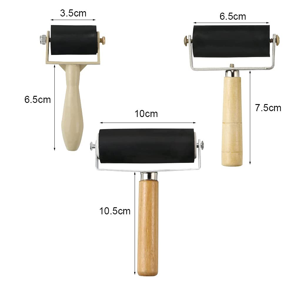 3 Pack Rubber Brayer Roller Hard Rubber Vinyl Roller for Printmaking Wallpapers
