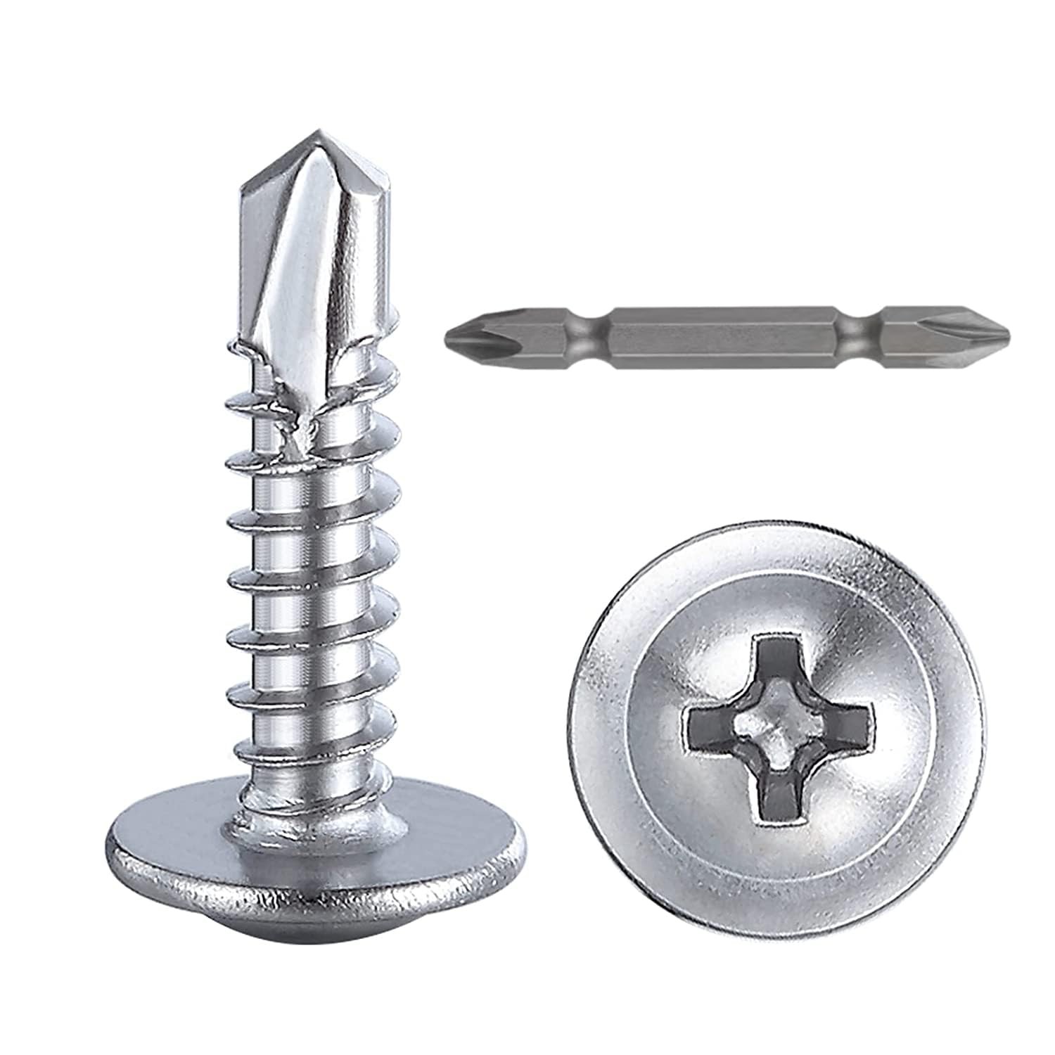Wensilon（300pcs）#8×3/4”for Sheet Metal Self-Tapping Screws #8X3/4", Silver