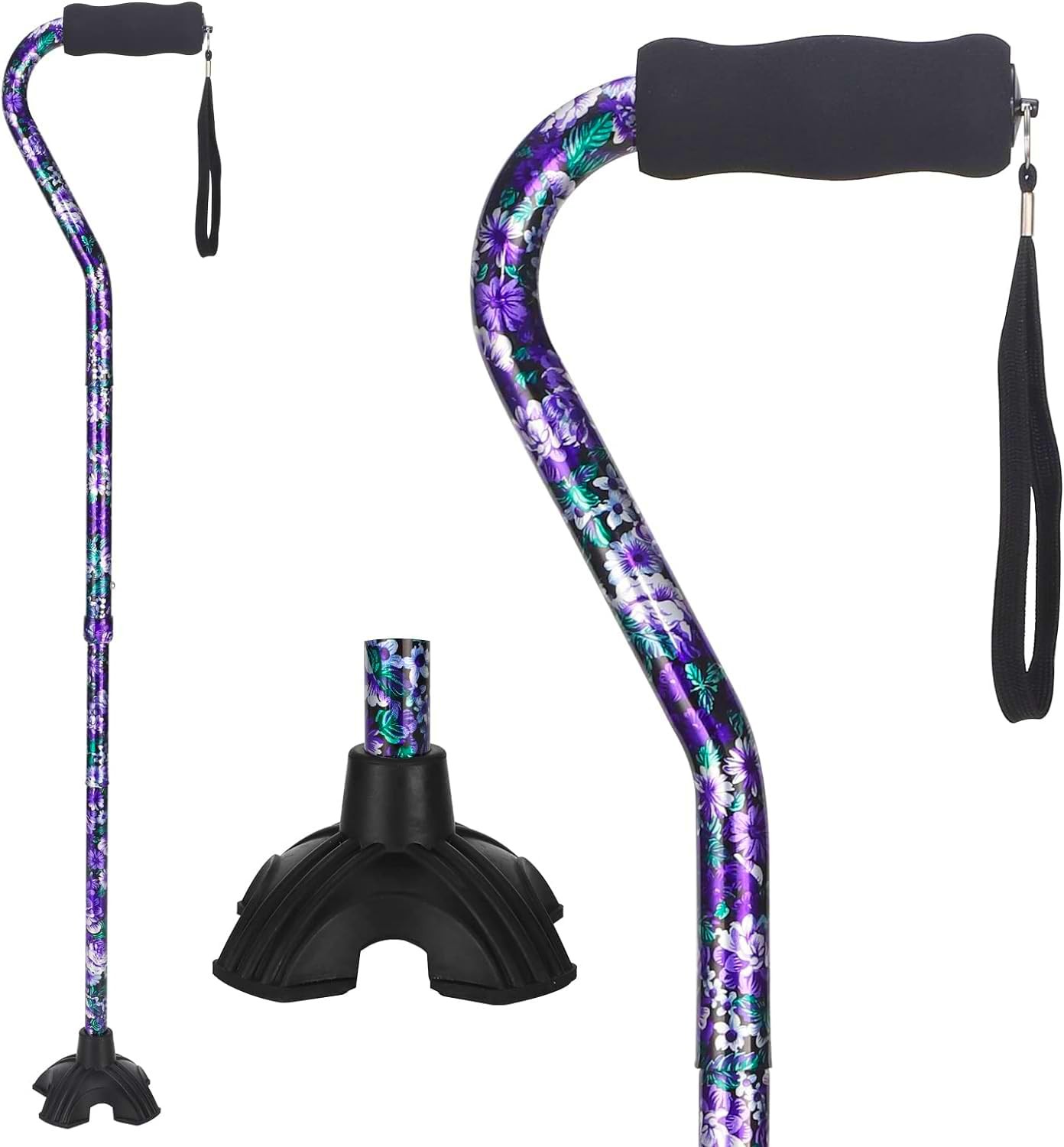 Floral Folding Walking Cane Lightweight Adjustable Stability NonSlip Base