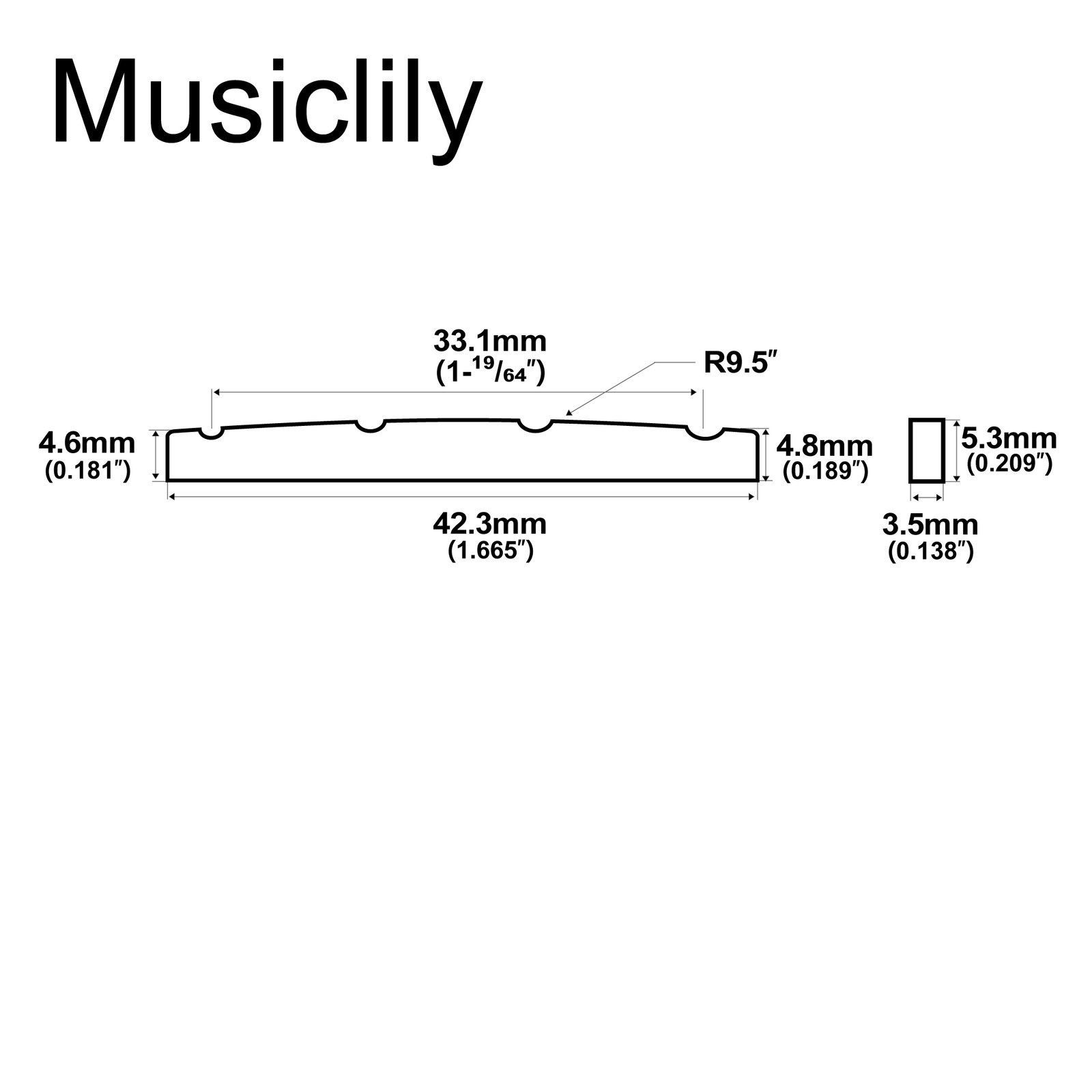 Musiclily Pro 2Pcs Ivory Slotted 42.3mm Flat Nuts For 4 String Precision Bass PB