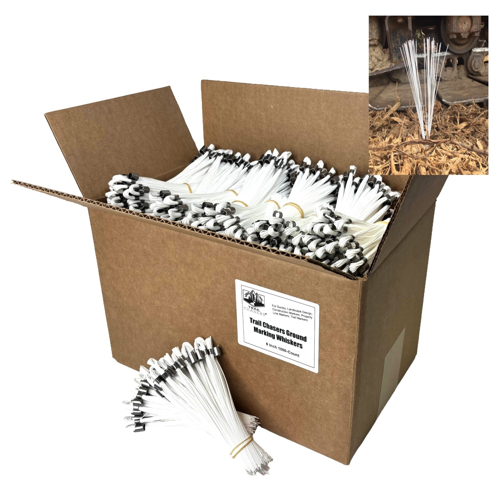 Trail Chasers White 6" Marking Flags 1000 Pack Survey Construction Landscaping