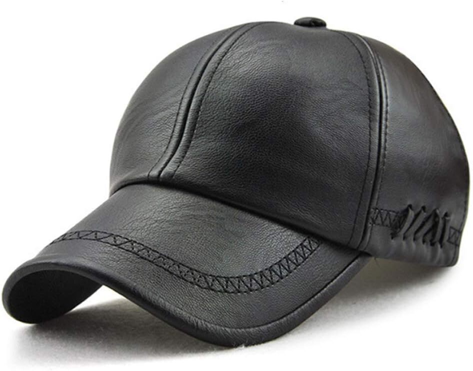 Unisex Leather Baseball Cap, Men Adjustable Structured PU Classic Baseball...