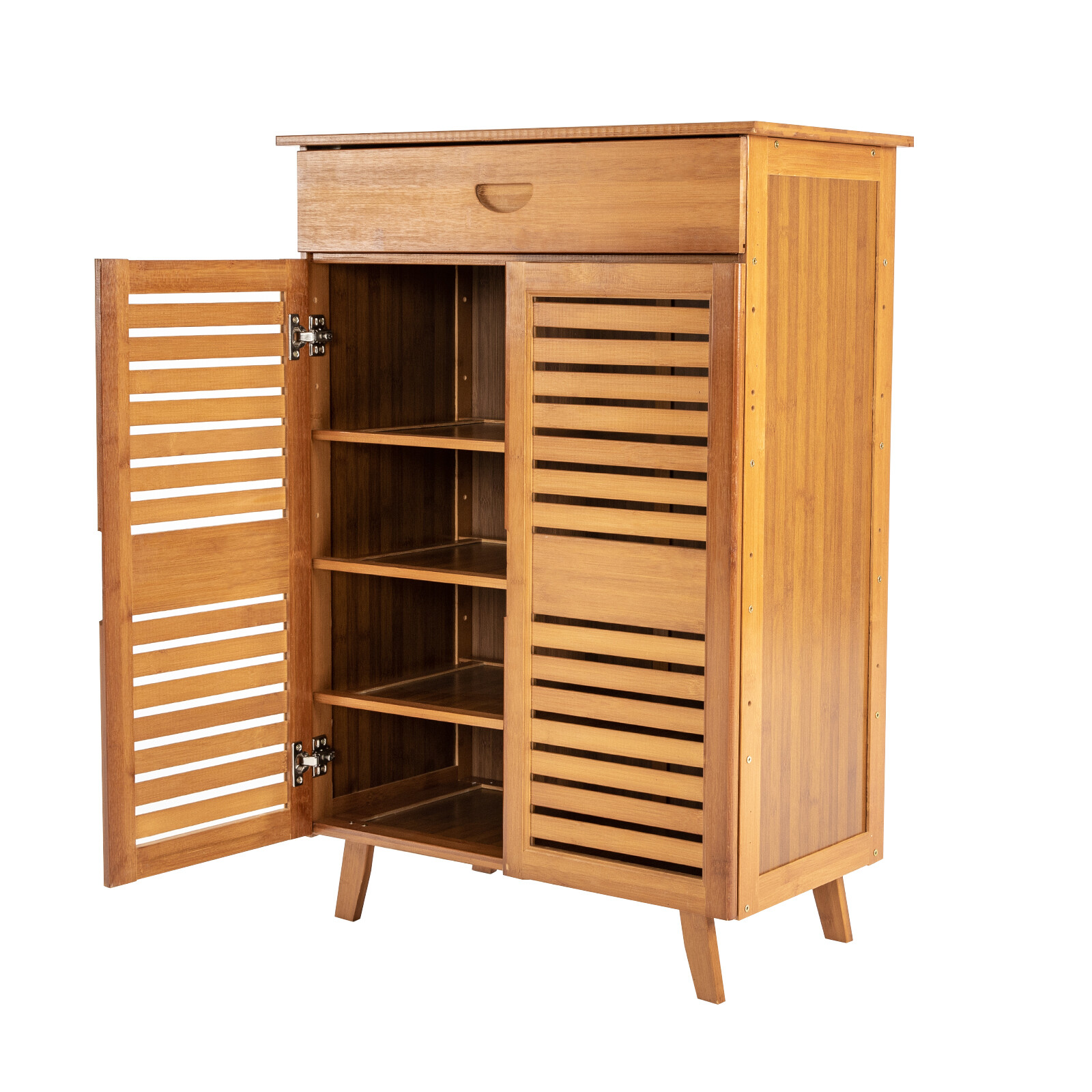 4-Tiers Bamboo Shoe Cabinet Entryway Hallway Rectangular Shoe Storage Cabinet