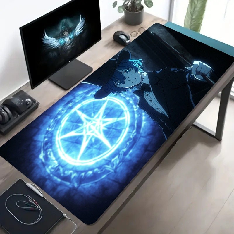 A Large Electronic Sports Gaming Mouse Pad Featuring a Blue And White Magical C