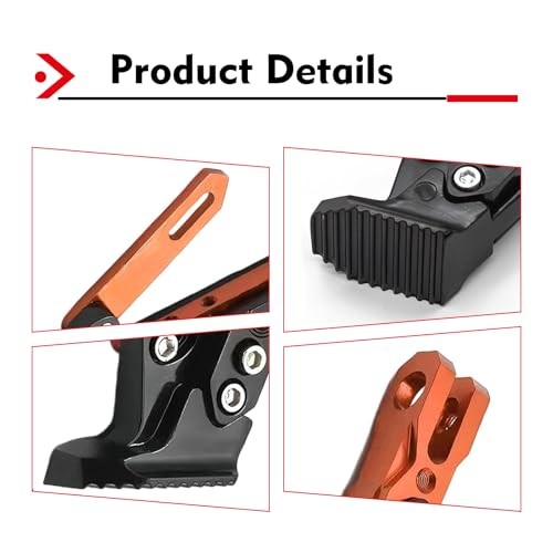 Motorcycle Kickstand, Height Adjustable CNC Alloy Side Stand with 1 PC Orange