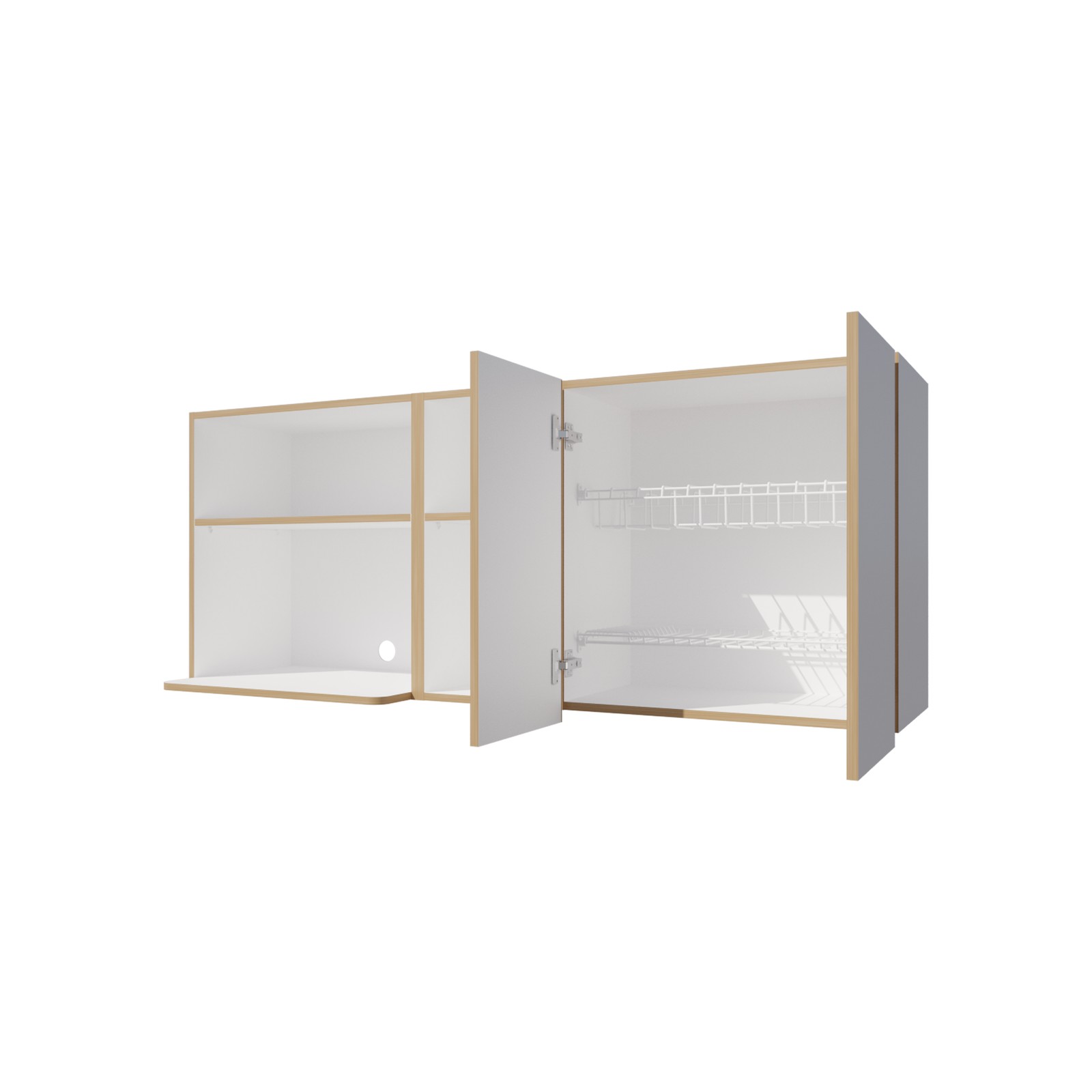 Wall-Mounted Kitchen Cabinet with Microwave Space, Open Shelves, and Double Do