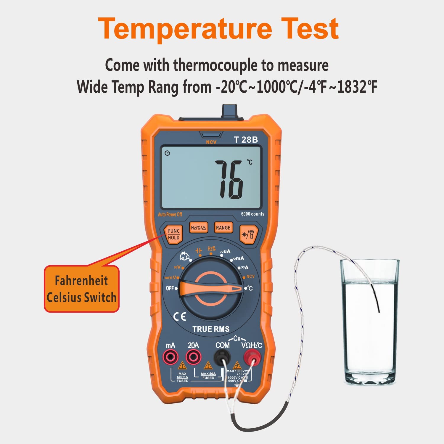 True RMS Digital Multimeter Tester Auto-Ranging AC DC 20A Voltmeter 1000V
