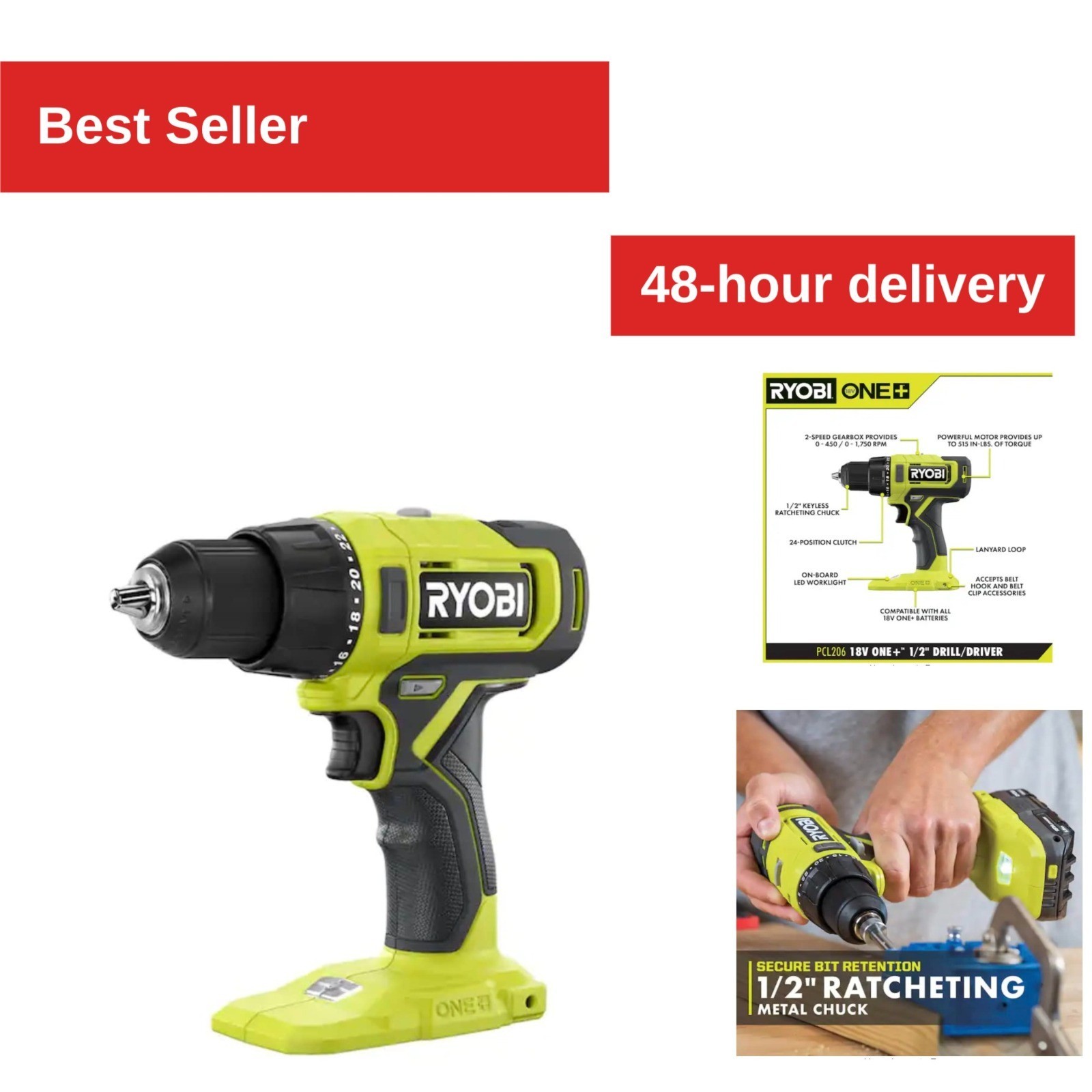 RYOBI ONE+ 18V Cordless Drill/Driver PCL206B - Tool Only