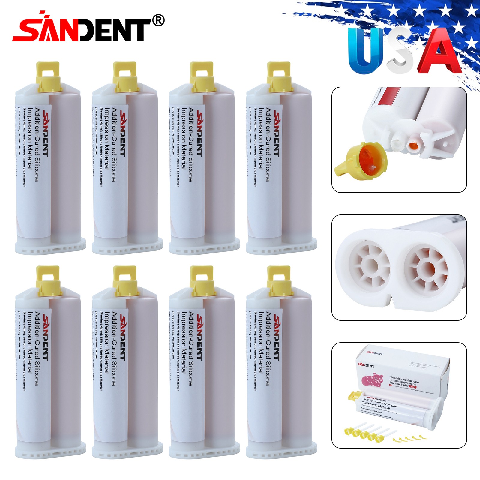 Dental Impression Material VPS Light Body Fast Set (8 Cartridge & 40 Tips ）