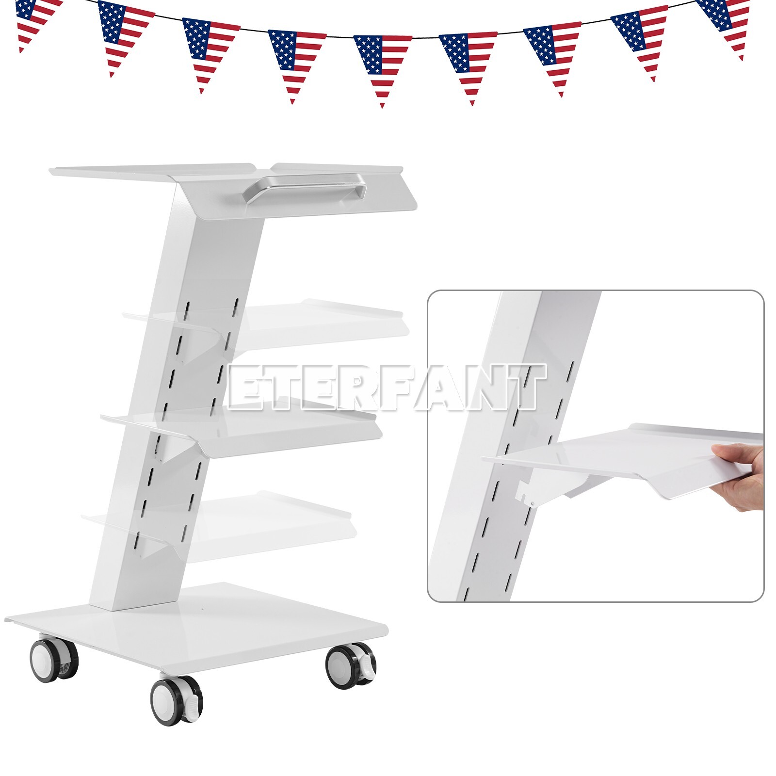 Mobile 3 Layer Medical Tool Cart Dental Trolley Instrument Cart+Socket+4 Casters