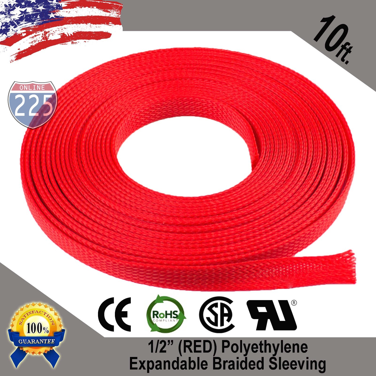 10 FT 1/2" Red Expandable Wire Cable Sleeving Sheathing Braided Loom Tubing US