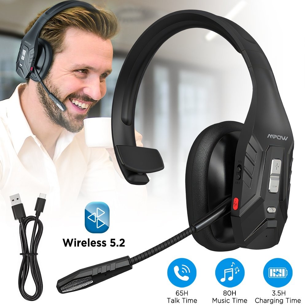 Mpow DH10 Bluetooth Wireless Headphone Noise Canceling Over Head Trucker Headset