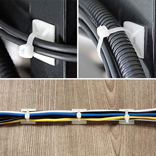 Strong Back-Glue Self Adhesive Cable Zip Tie Mounts Kit - Cable 50 Set White