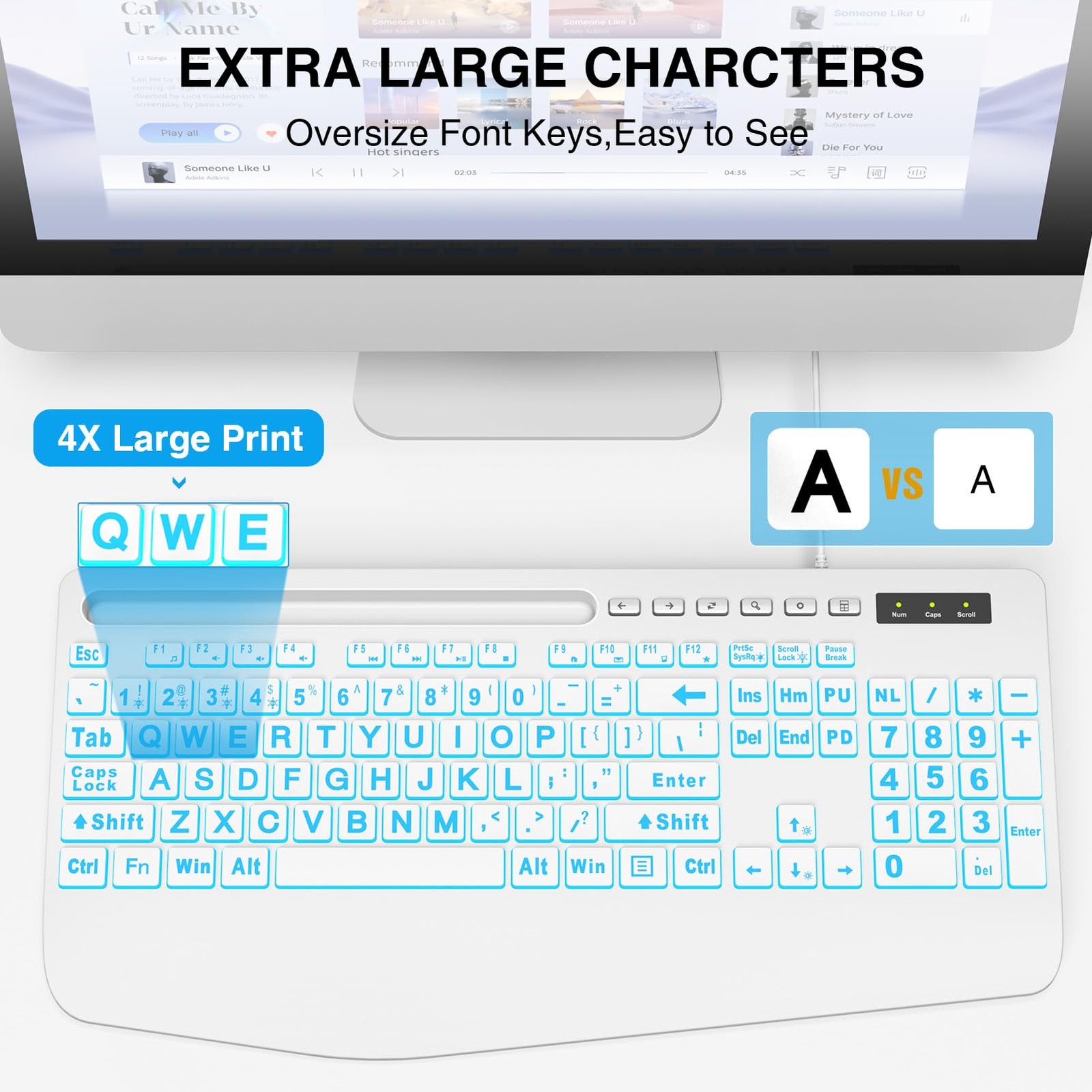 SABLUTE K21Pro Large Print Backlit Computer Keyboards, Wired Lighted white-2