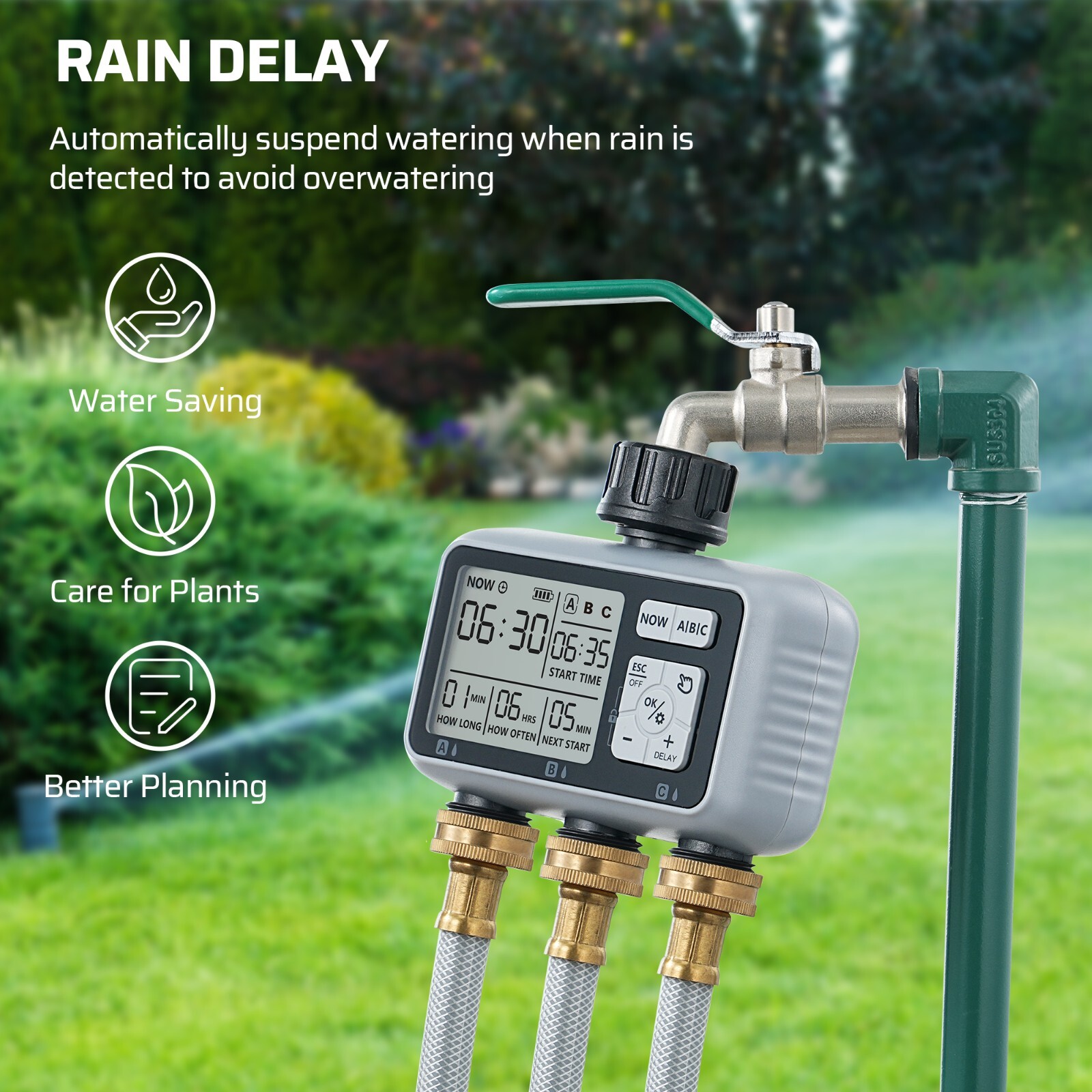 DEWENWILS 3 Zone Sprinkler Timer, Outdoor Water Timer, Programmable Hose Faucet