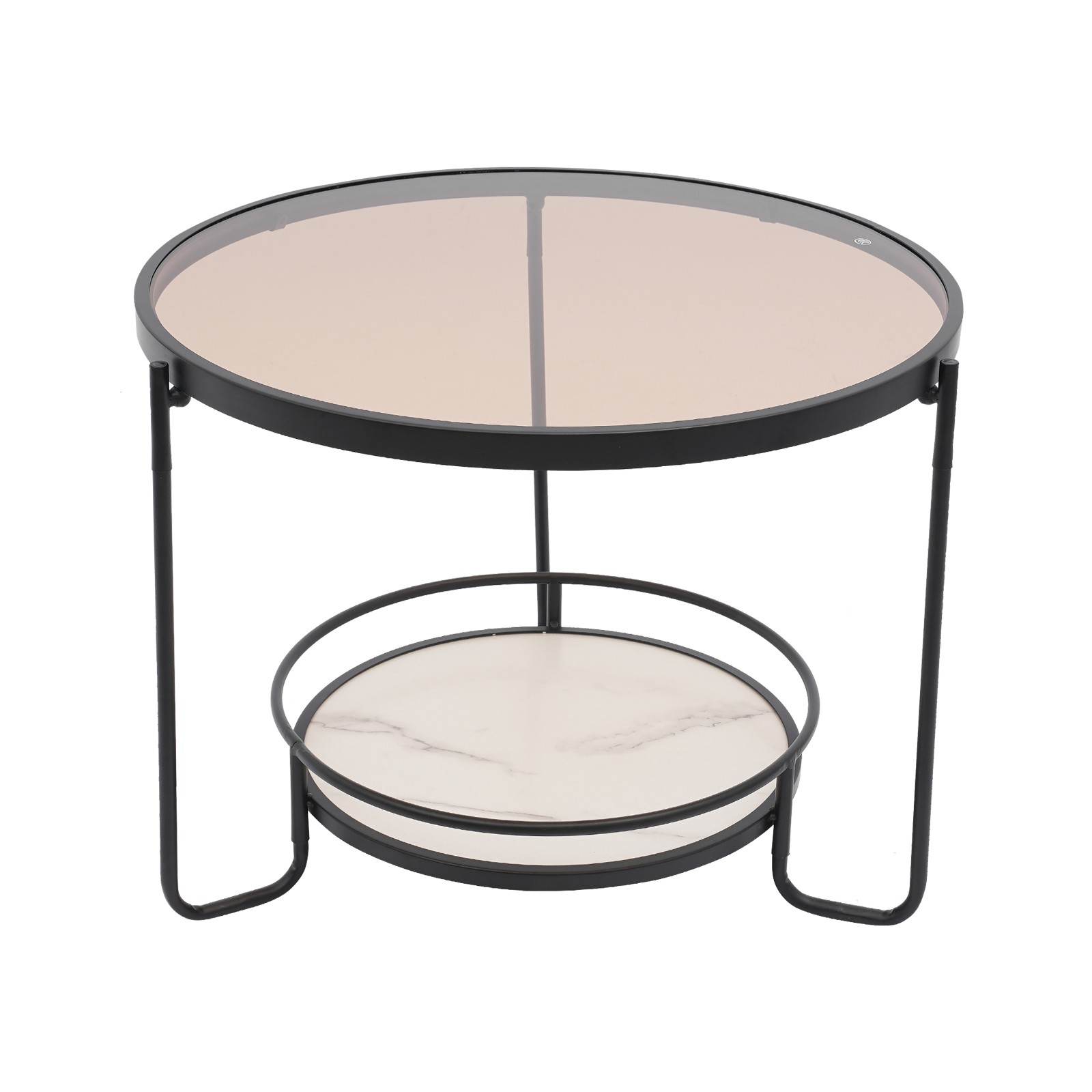 2-tier Modern Side Table Tempered Glass Side Table Round Coffee Table 60cm dia.