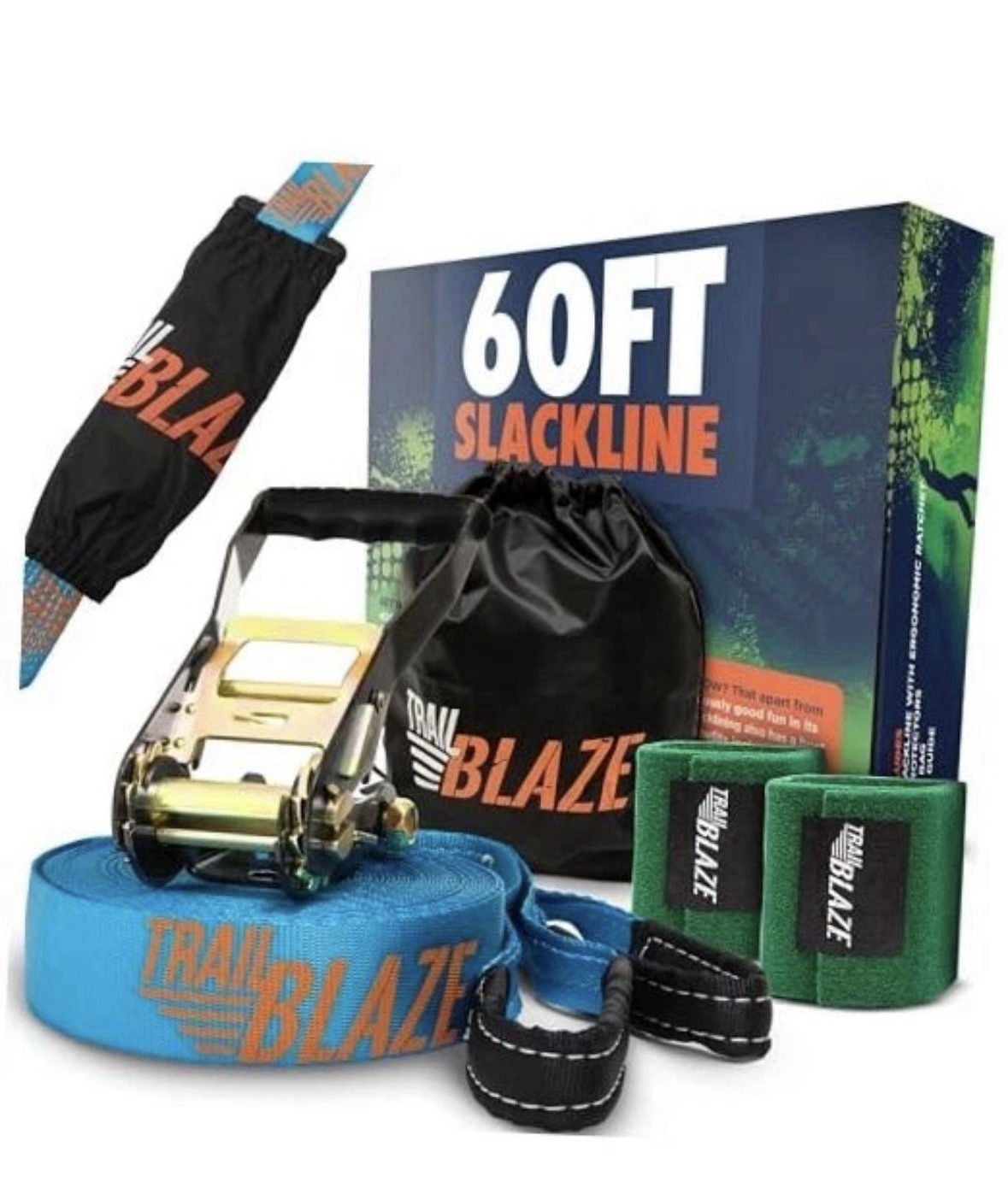 NEW Trailblaze 60 Ft Slackline Kit with Tree Protectors , Ratchet Cover & Bag