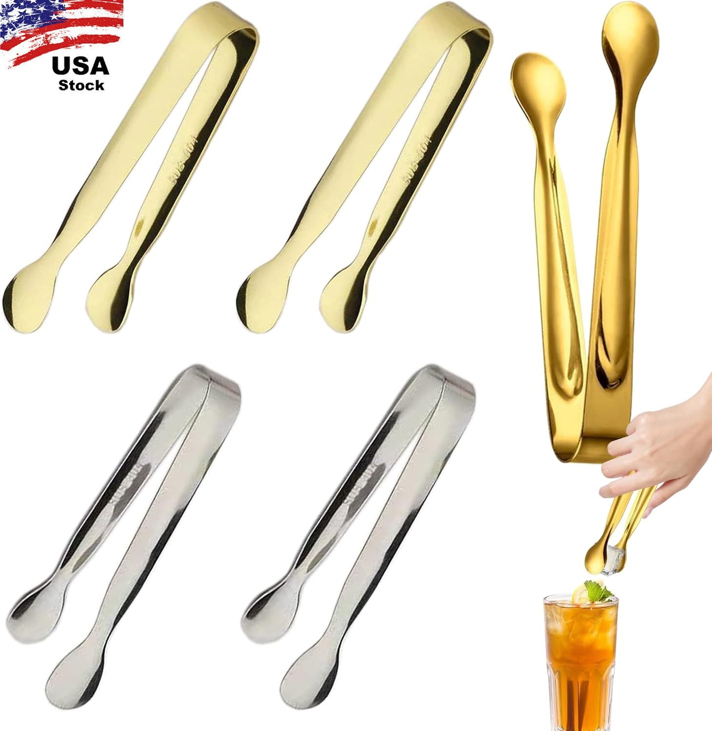 4Pcs Ice Tongs Mini Sugar Tongs Stainless Steel Mini Serving Tongs For Party USA