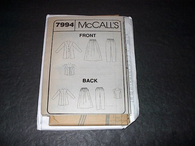 McCall's Pattern 7994 Misses' Jacket, Vest, Pull-On Pants, Pull-On Skirt 8~12 U