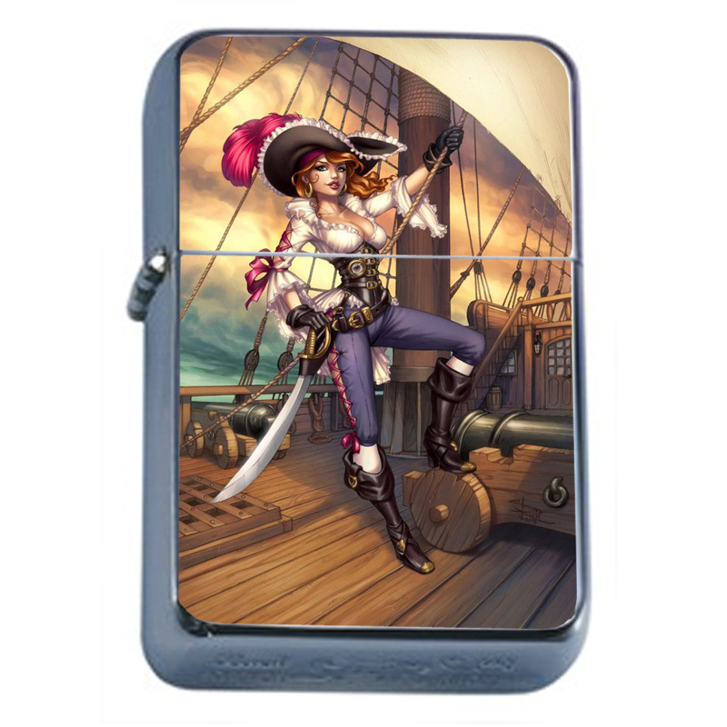 Windproof Refillable Flip Top Oil Lighter Savage Pirate Pin Up D2 Sexy