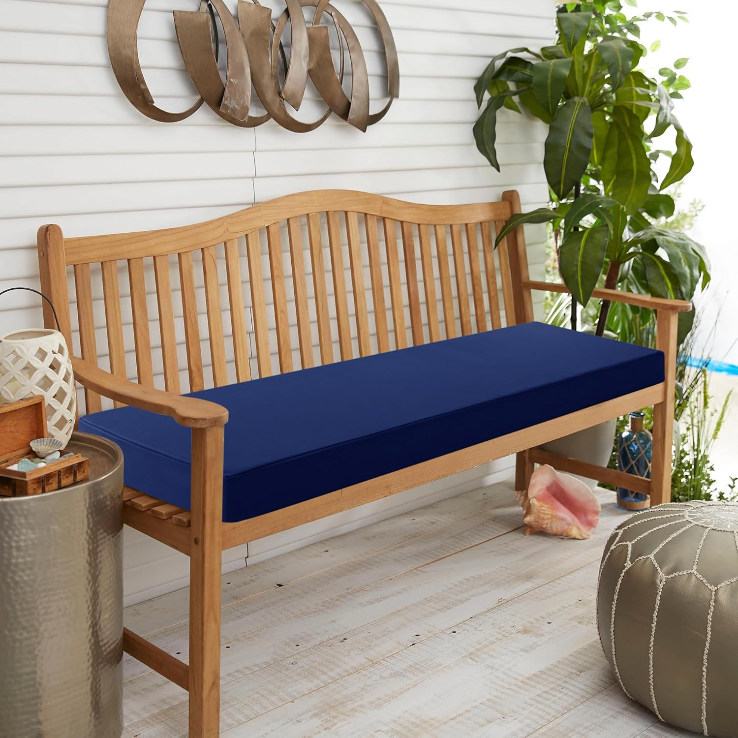 Waterproof Navy Blue Outdoor Bench Cushion - Non-Slip, Removable Cover, 59x18