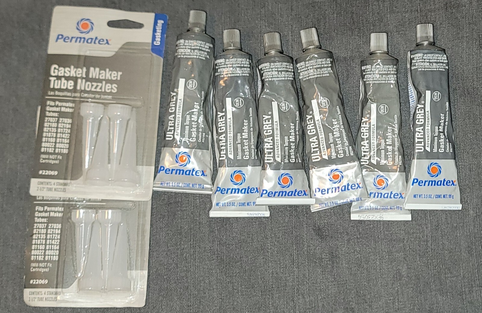 (6) Permatex 82194 ULTRA GREY- With 8 Nozzles