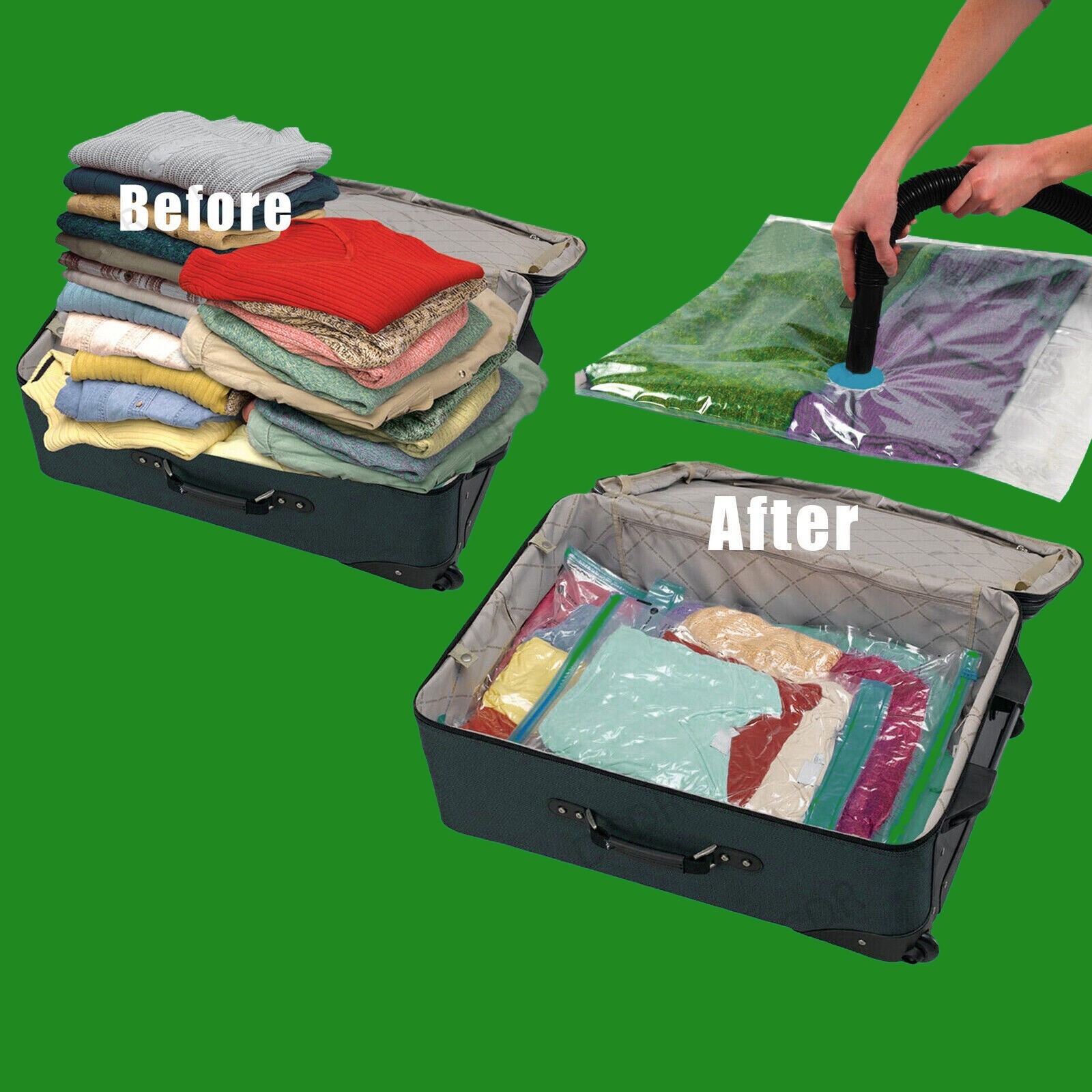 6x 50x70cm Travel Vacuum Bag, Zip Lock, Holiday Luggage Space Saving Suitcase