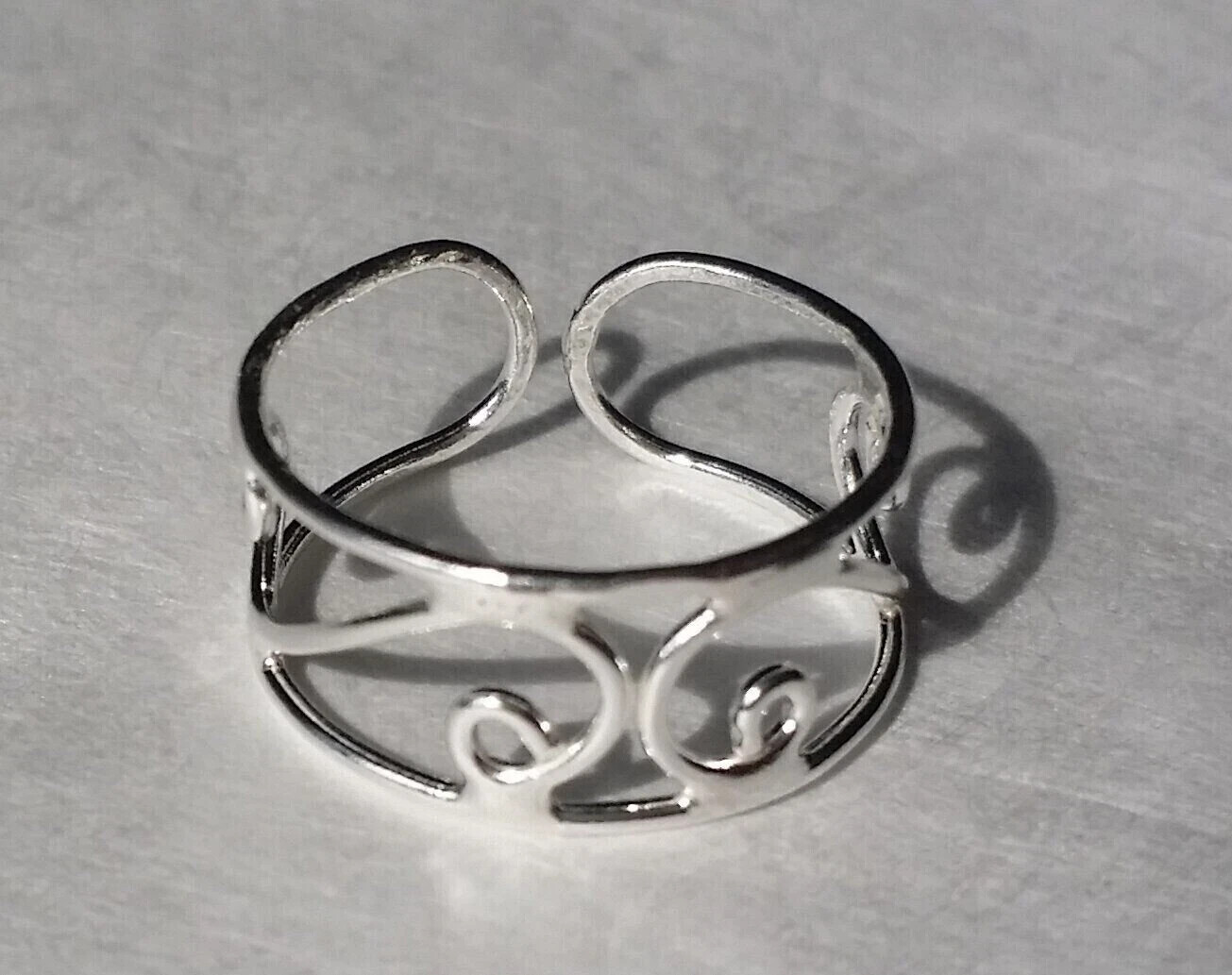 Women's Adjustable Filigree Swirl Toe Ring 14K White Gold Plated 925 Silver