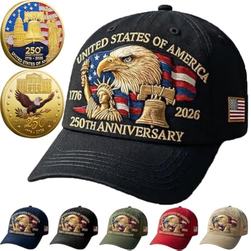 United States 250th Anniversary Commemorative Baseball Cap, Embroidered Eagle