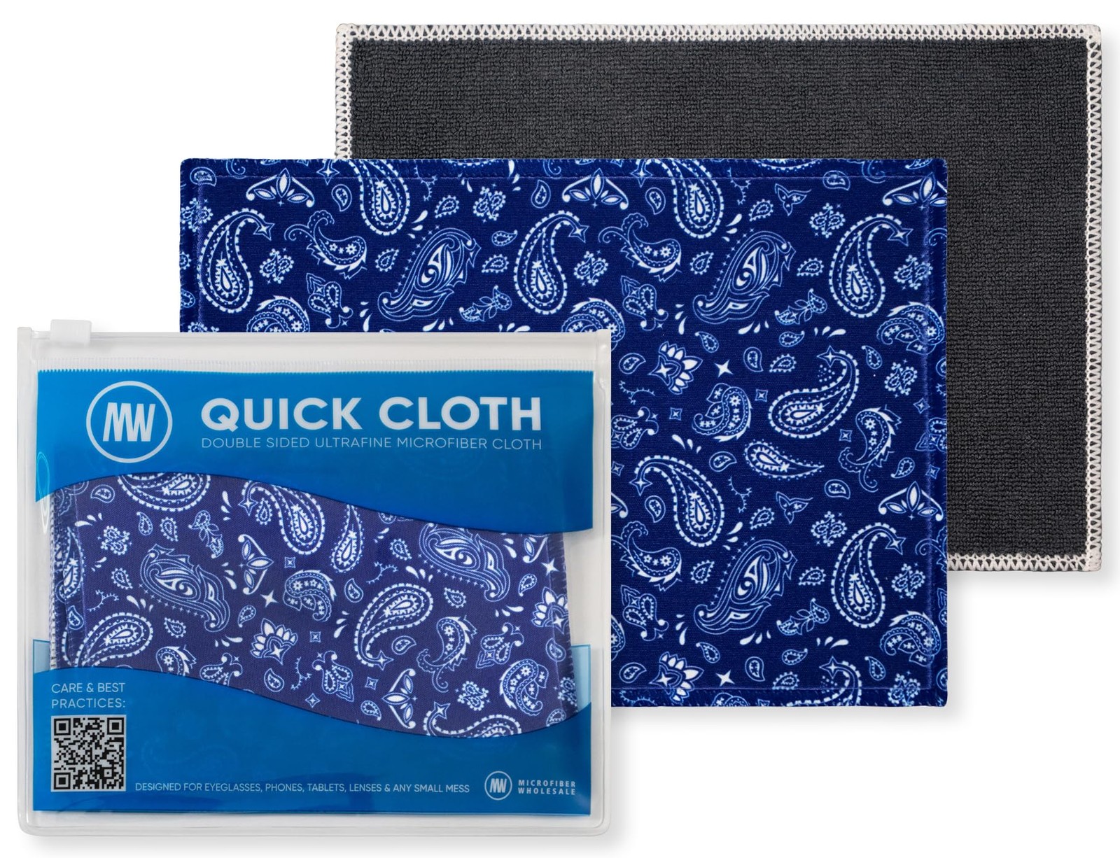 Quick Cloth Microfiber Glasses Cleaning Cloths – 5x7, 5"x7", Blue Paisley
