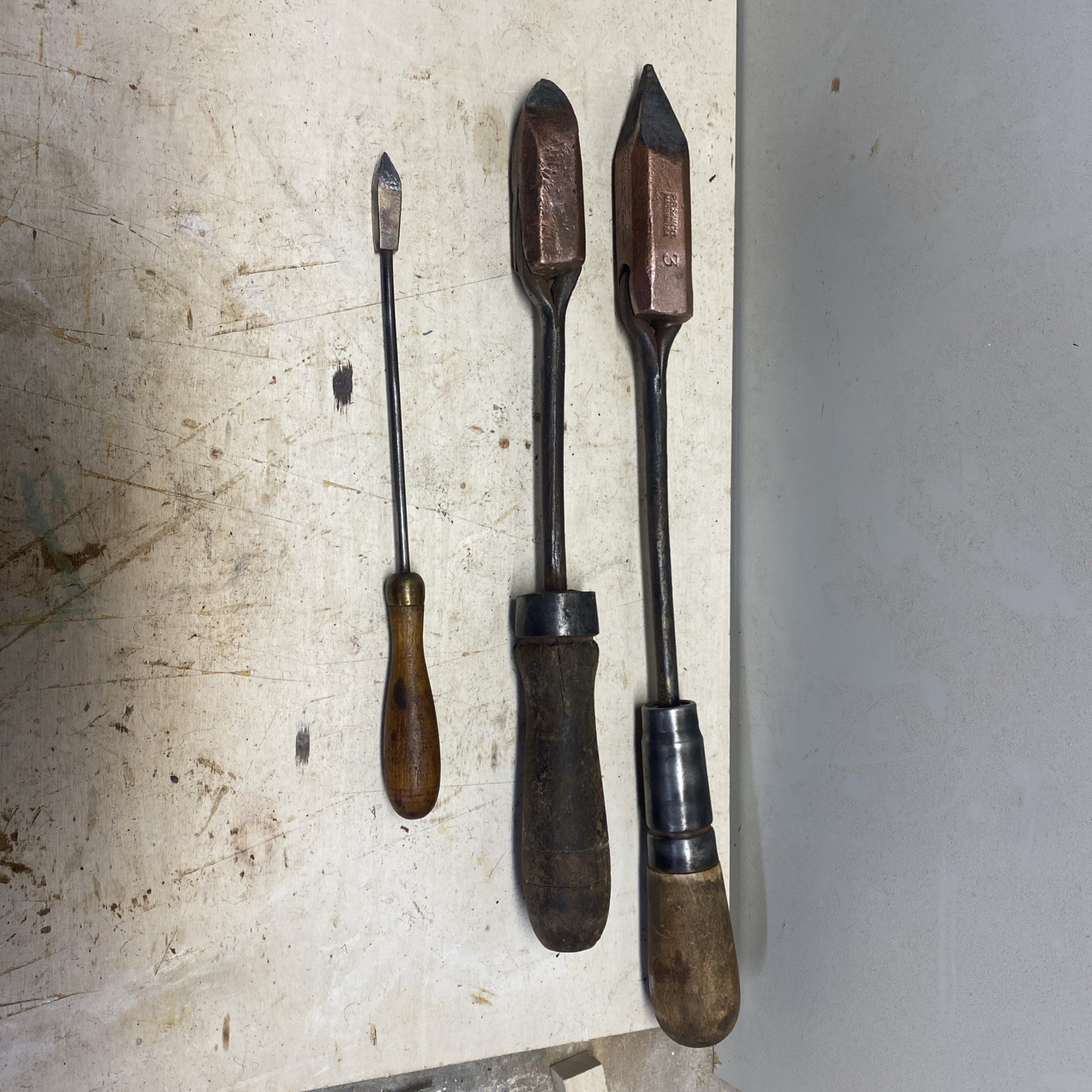 Lot of 3 Antique P S & W Copper Head Soldering Iron, Wood Handle