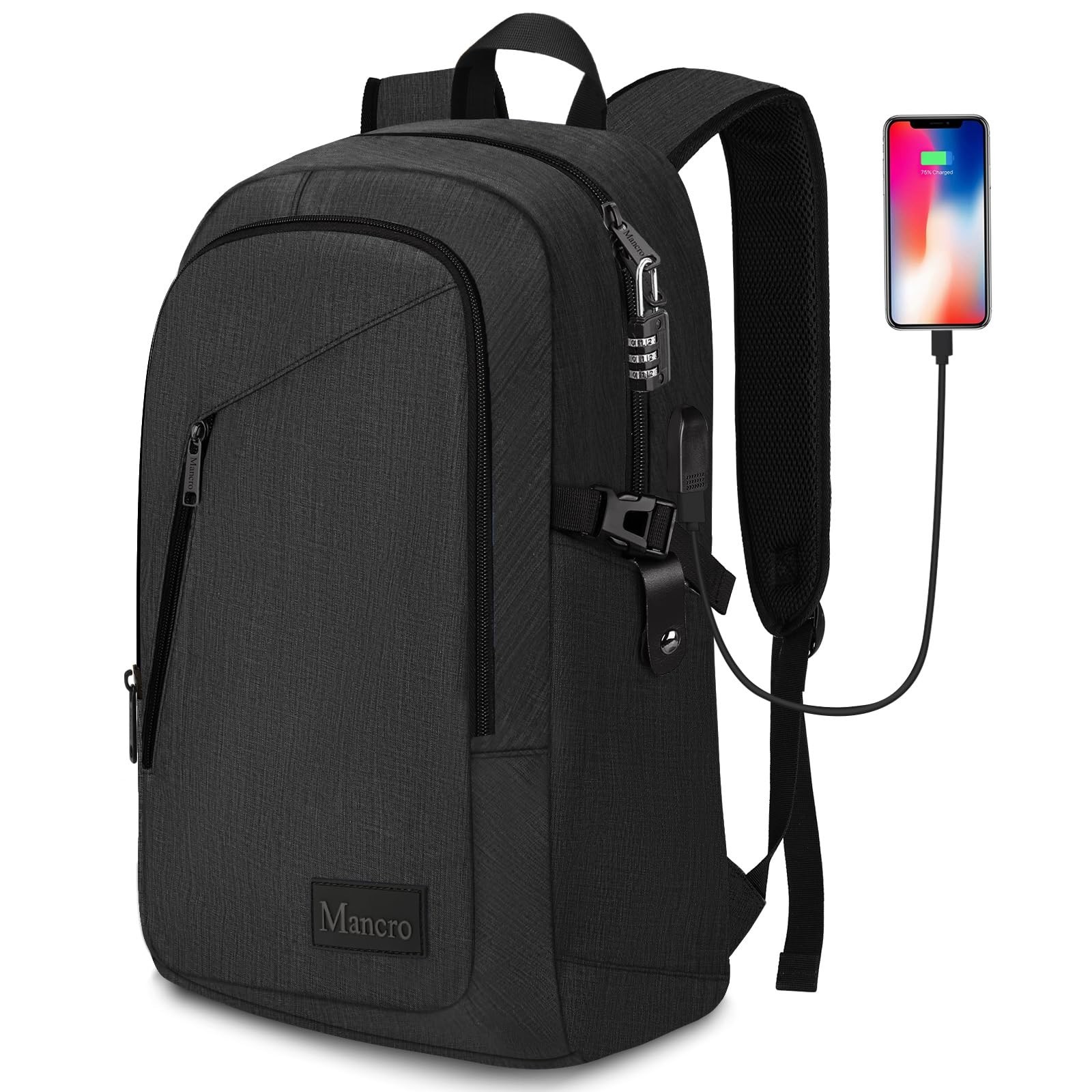 Mancro Business Travel Laptop Backpack, Anti Theft Slim Laptop Bag with USB C...