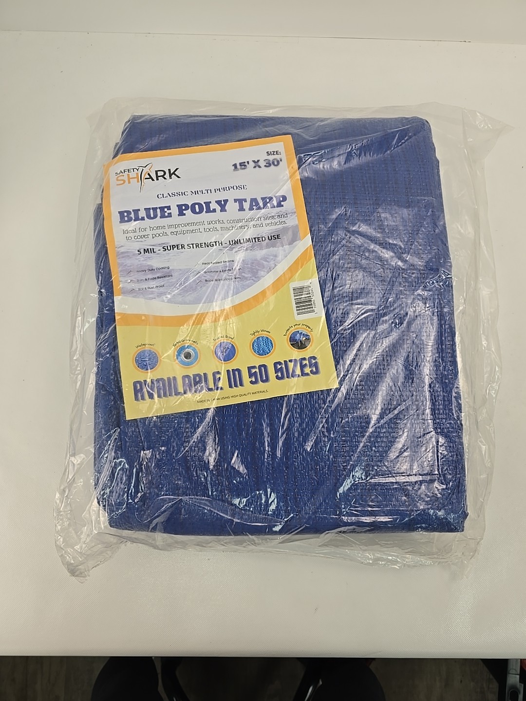 Safety Shark Heavy Duty Waterproof Tarp Outdoor Weather Cover W/ Grommets 15'x30