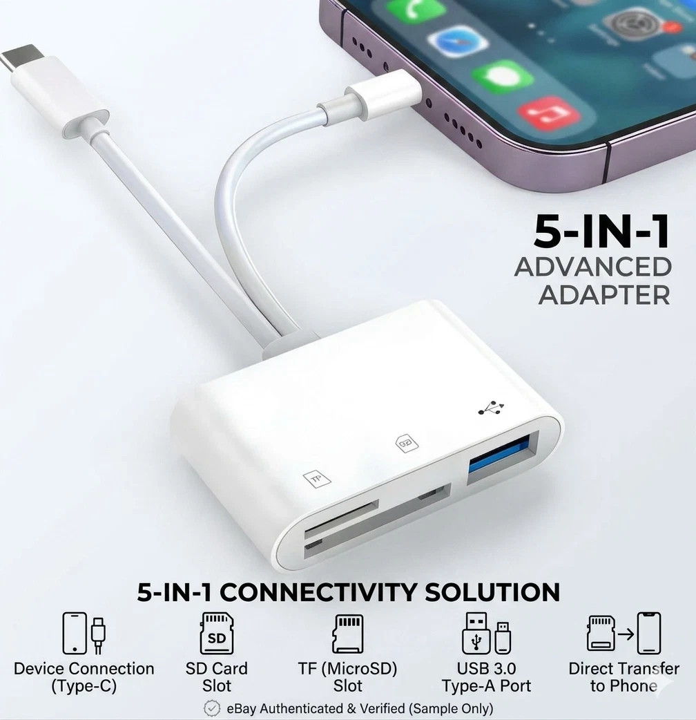 5-in-1 Memory Card Reader for iPhone iPad USB 3.0 OTG Adapter for SD/TF