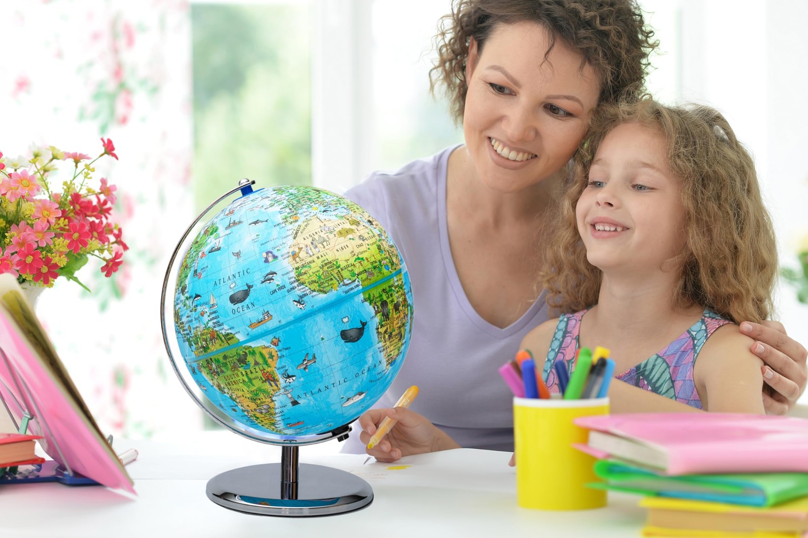 Replogle 8"/20cm Interactive Illuminated Political Globe with Chrome Base, Ri...