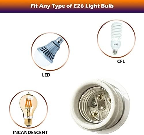 E26 Ceramic Threaded Light Socket with White Aluminum Shade Ring, UL Listed M...