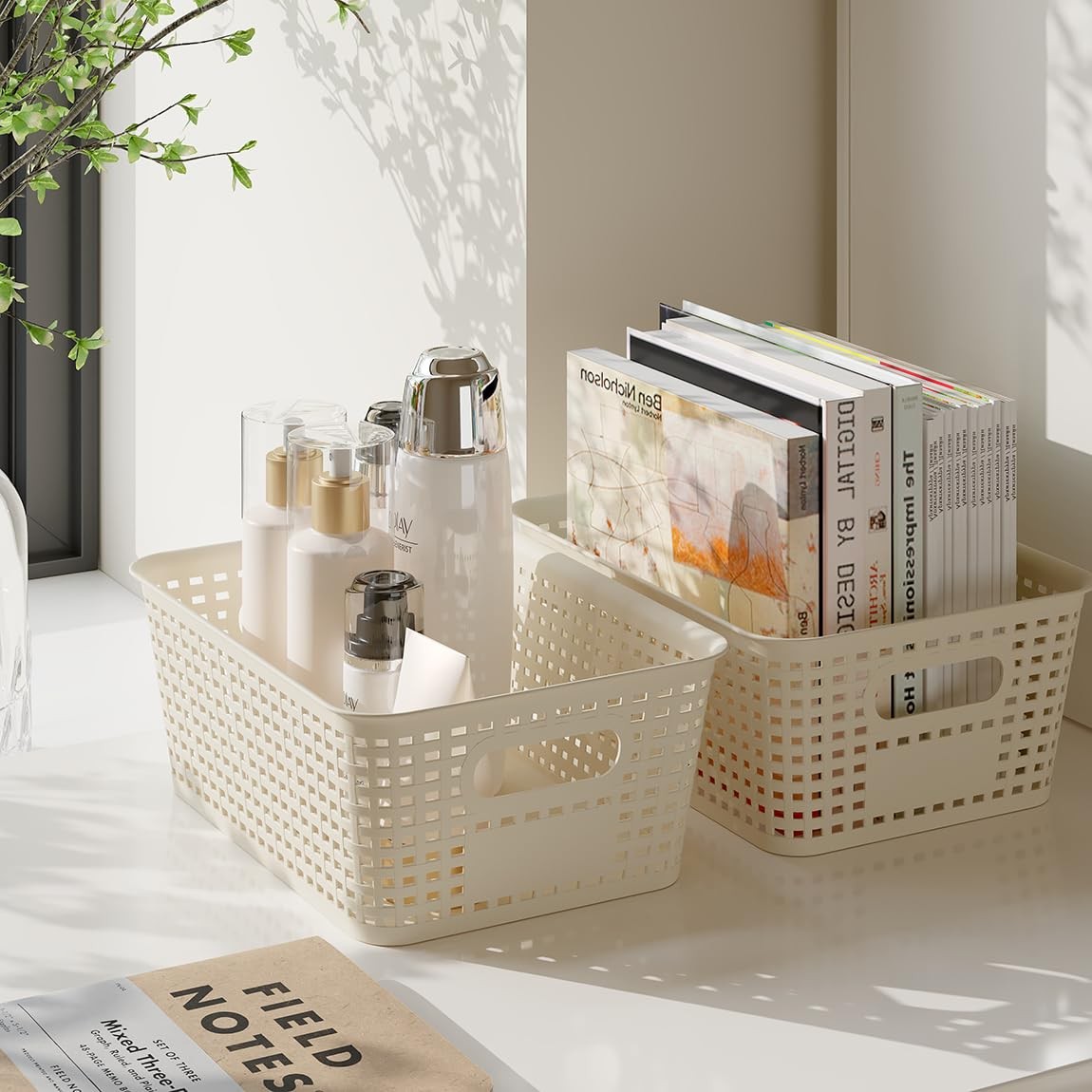 6 Pack Plastic Storage Baskets with Lids, Breathable Stackable Organizer Bins...