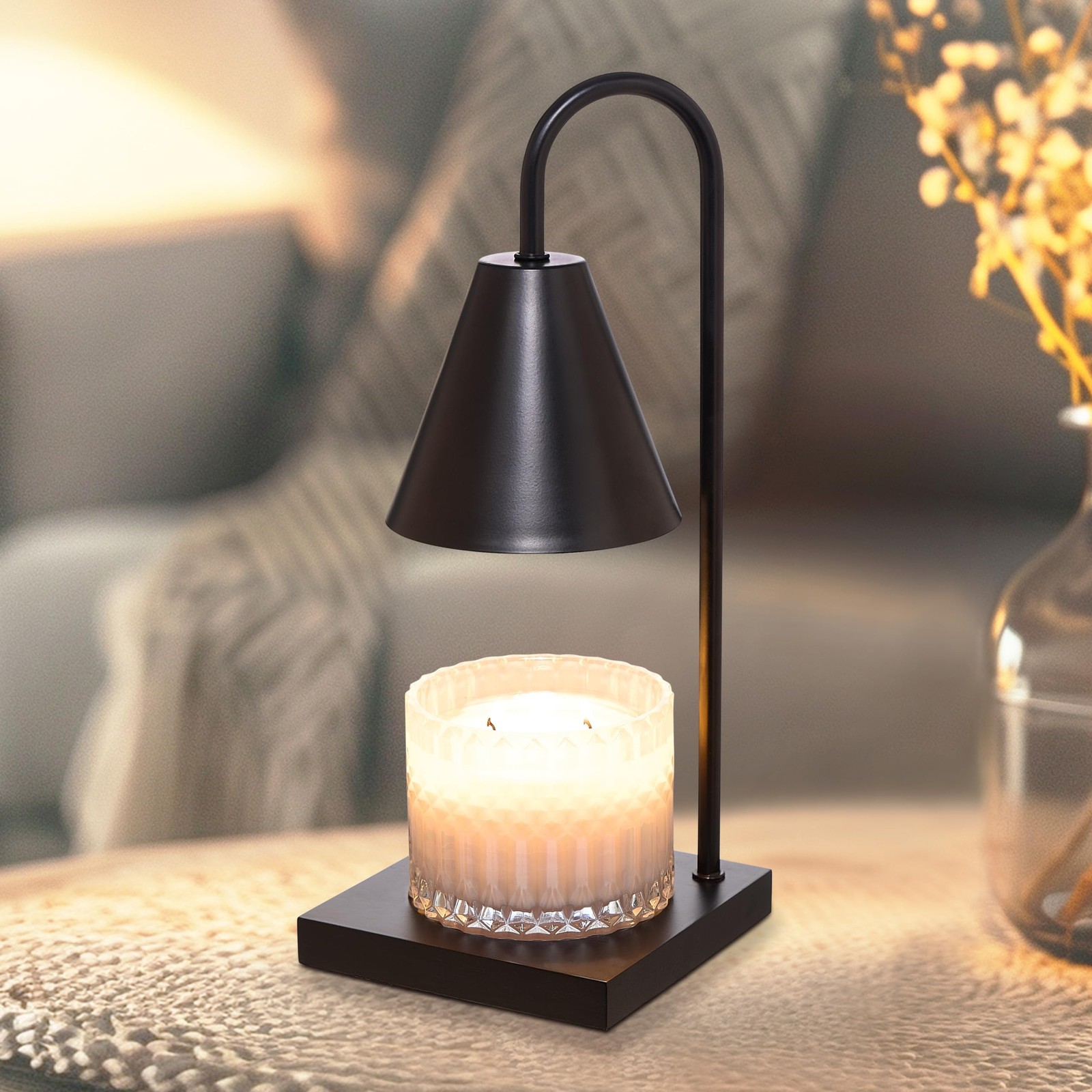 Sheffield Home Glass Candle Warmer Lamp – Black 13x5.5, Iron New