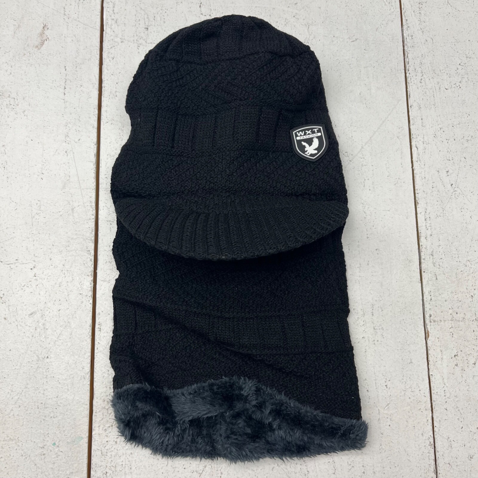 Black Knit Beanie Hat Outdoor Face Mask Neck Scarf Warm Fleece Adult OS