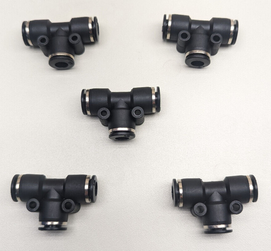 Tee Connector, Push To Connect Air Fittings, Tube 1/4" Od,  Pack of 5